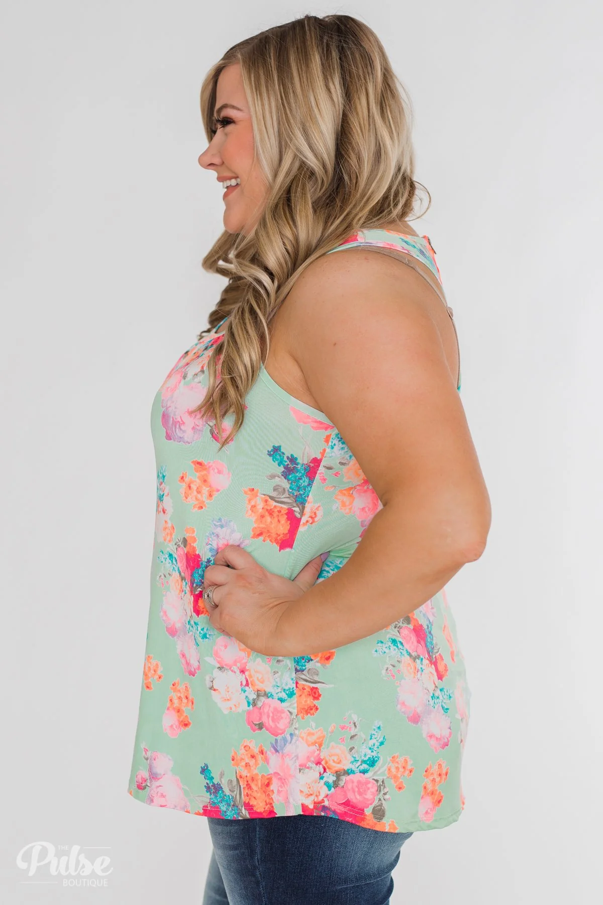 A Coral Floral Summer Tank- Mint - Image 11
