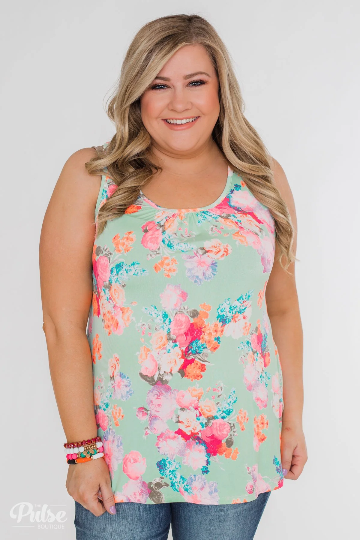 A Coral Floral Summer Tank- Mint - Image 3