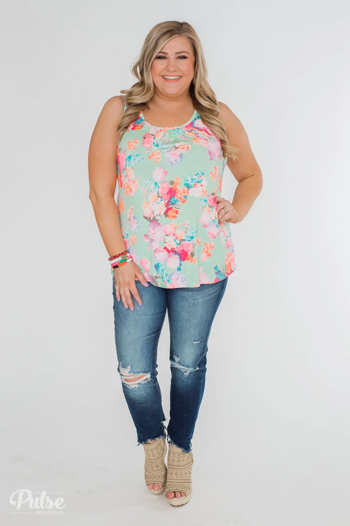 A Coral Floral Summer Tank- Mint - Image 4