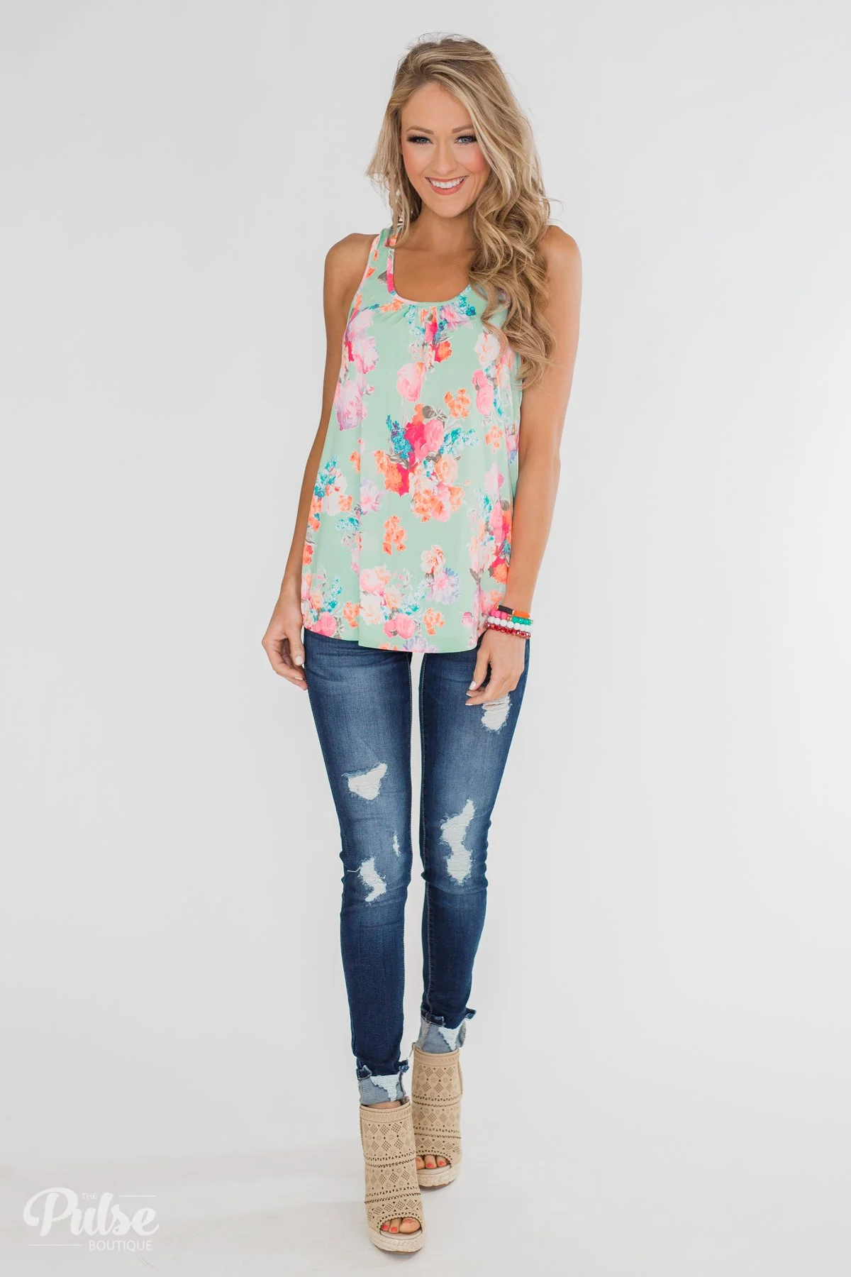 A Coral Floral Summer Tank- Mint - Image 5