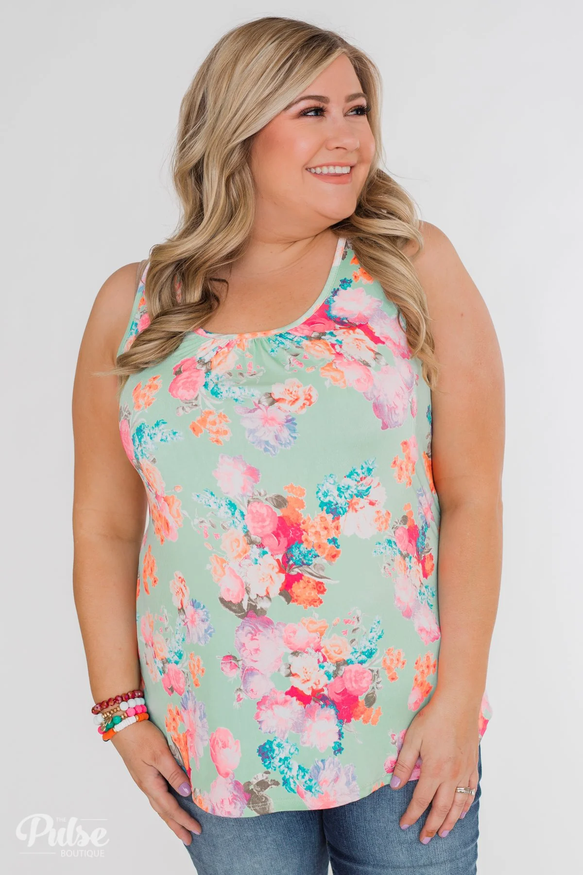 A Coral Floral Summer Tank- Mint - Image 9