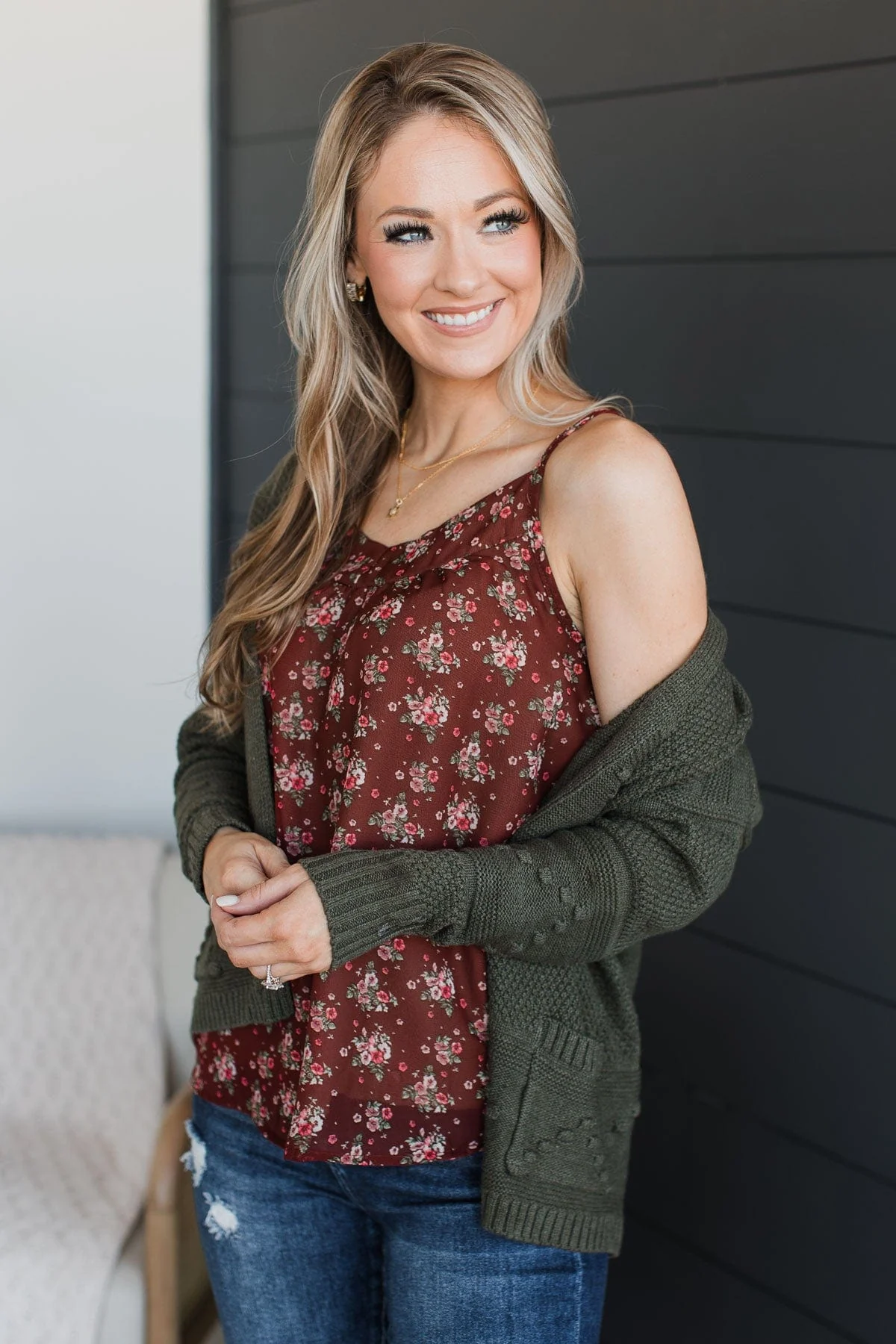 All I Could Want Floral Tank Top- Maroon - Image 6