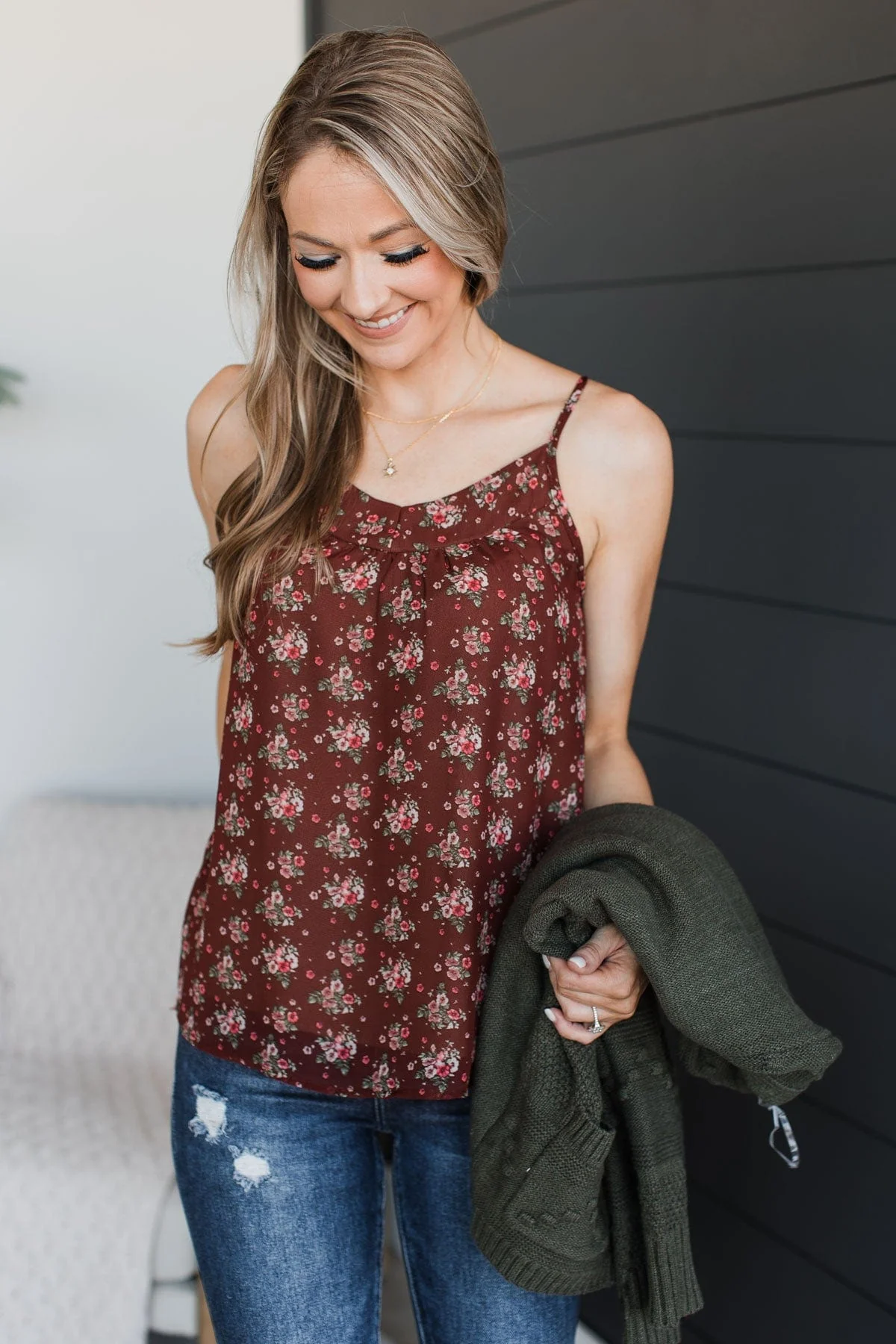 All I Could Want Floral Tank Top- Maroon - Image 7