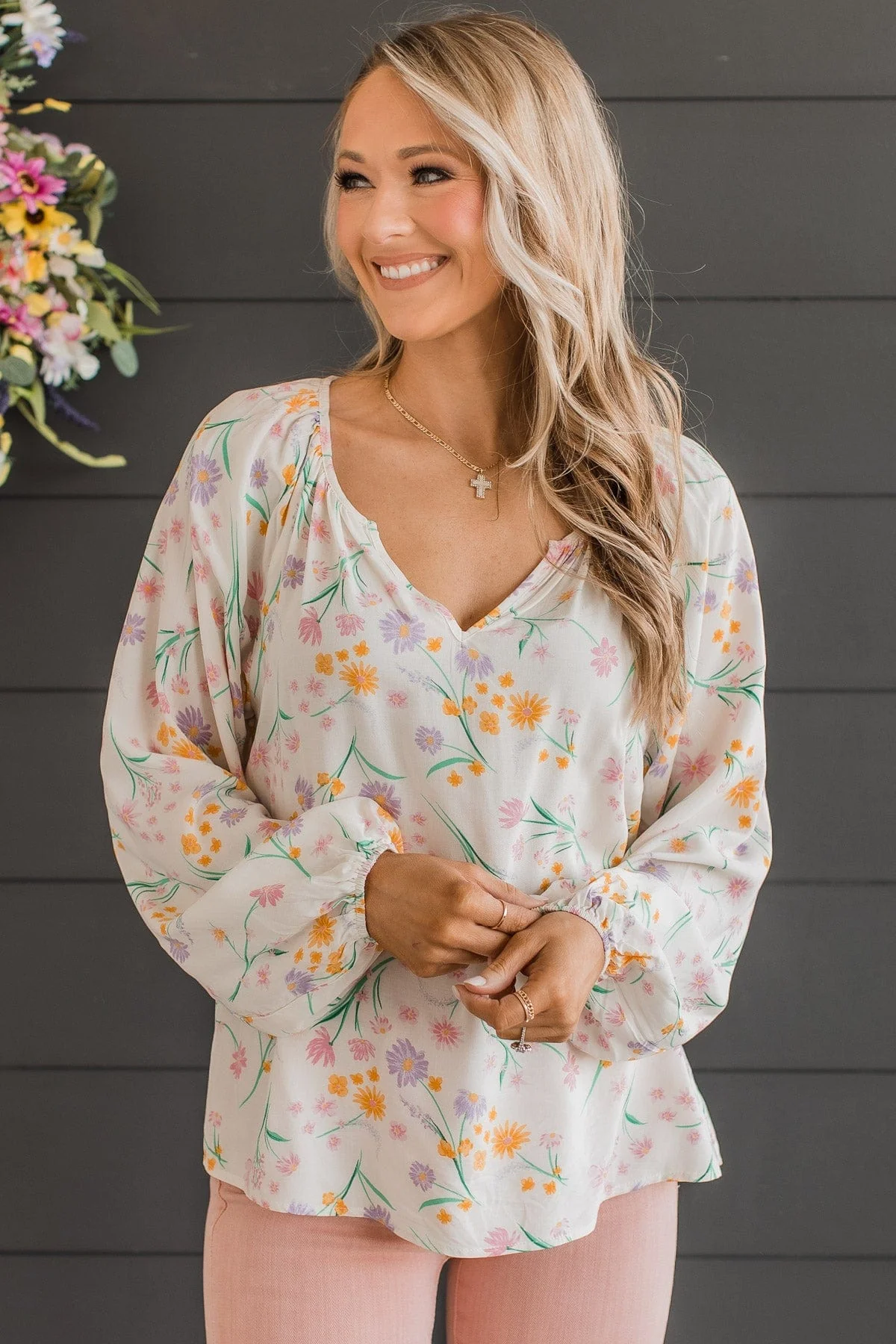 Always A Silver Lining Floral Blouse- Ivory - Image 4