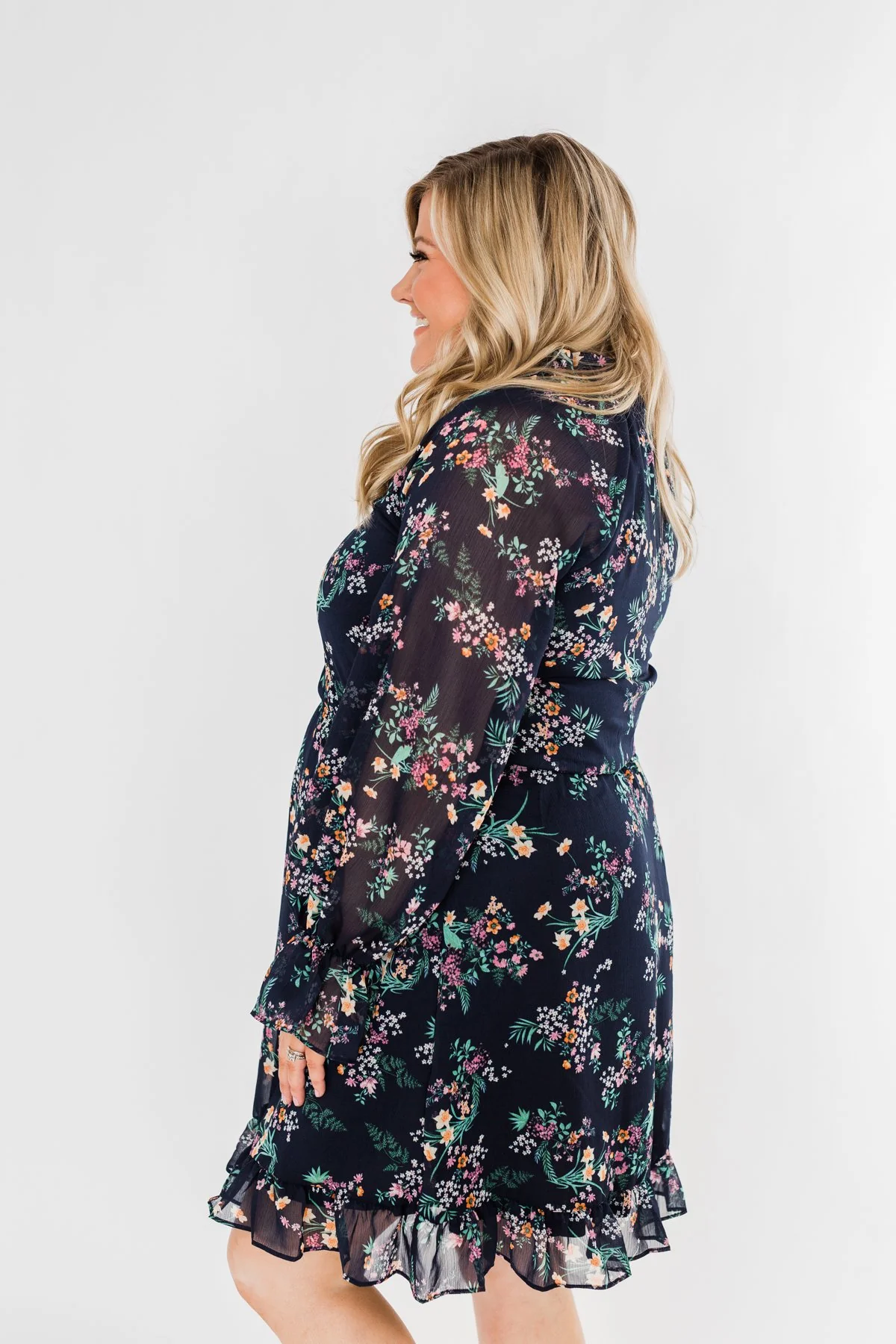 Always Be Wanted Floral Ruffle Dress- Navy - Image 11