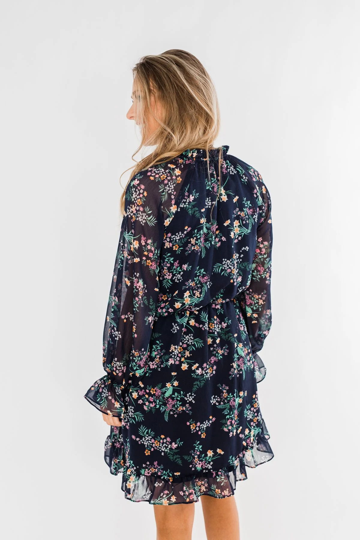 Always Be Wanted Floral Ruffle Dress- Navy - Image 12