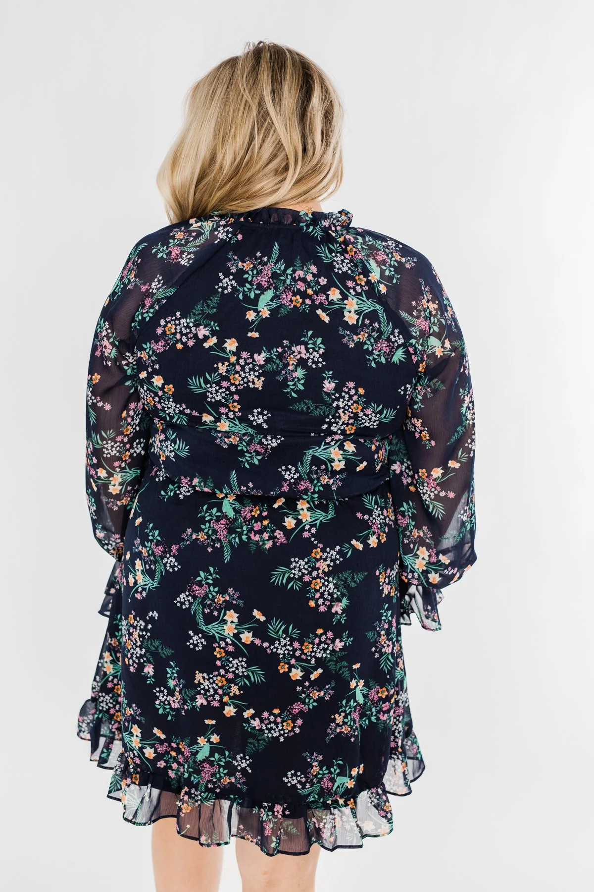 Always Be Wanted Floral Ruffle Dress- Navy - Image 13