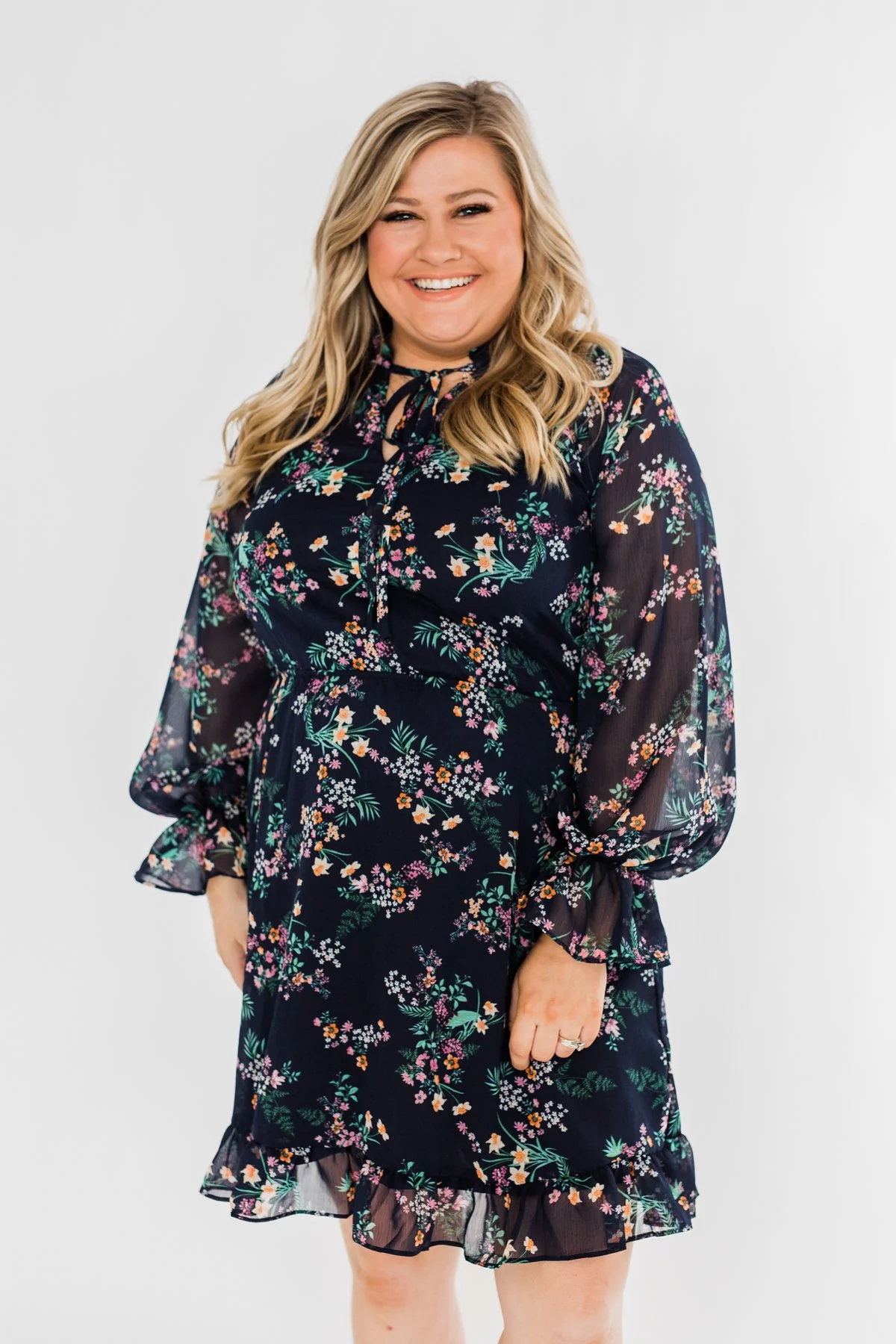 Always Be Wanted Floral Ruffle Dress- Navy - Image 9