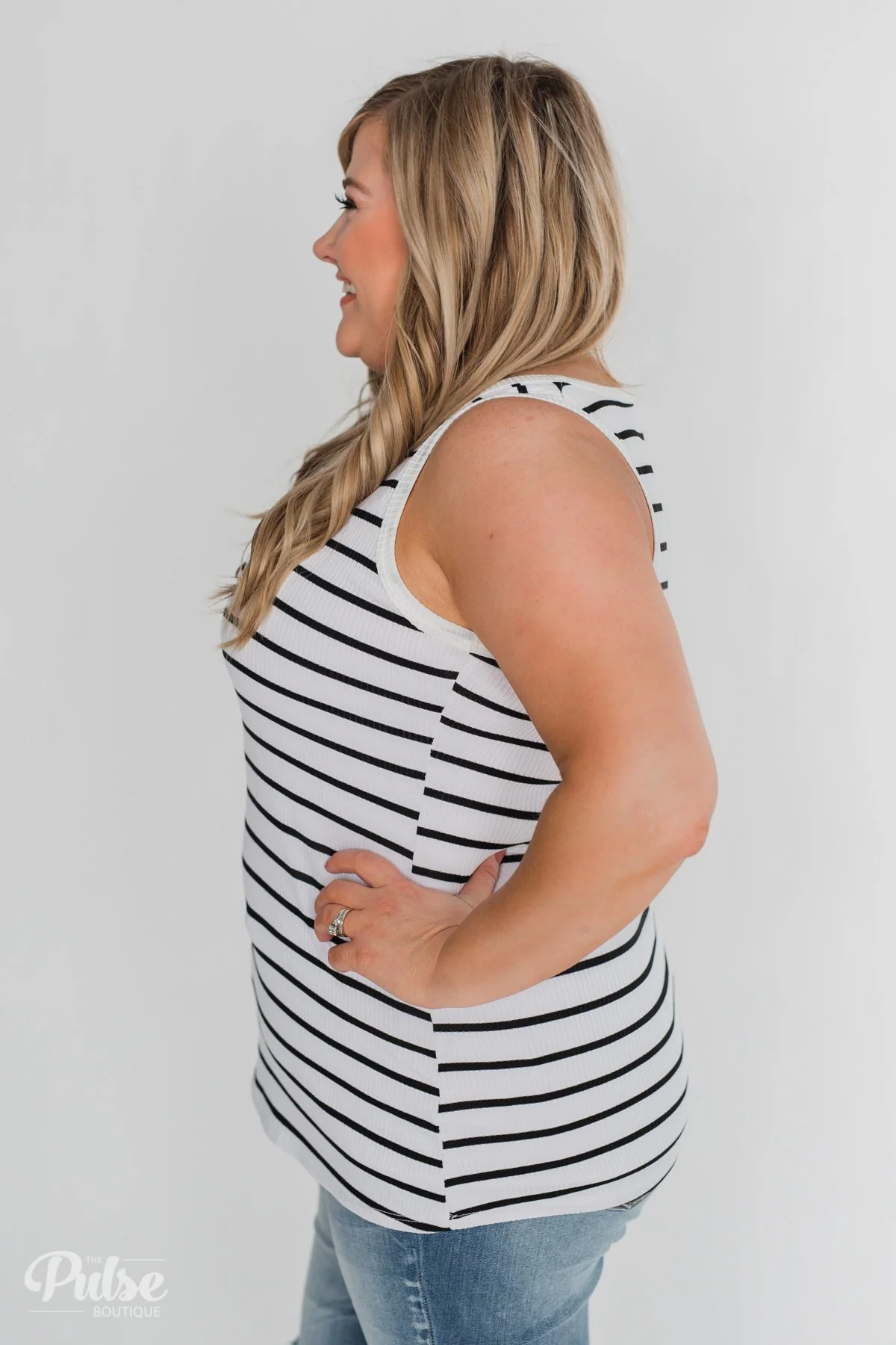 Always Need You 5-Button Henley Tank - Black & White Striped - Image 12