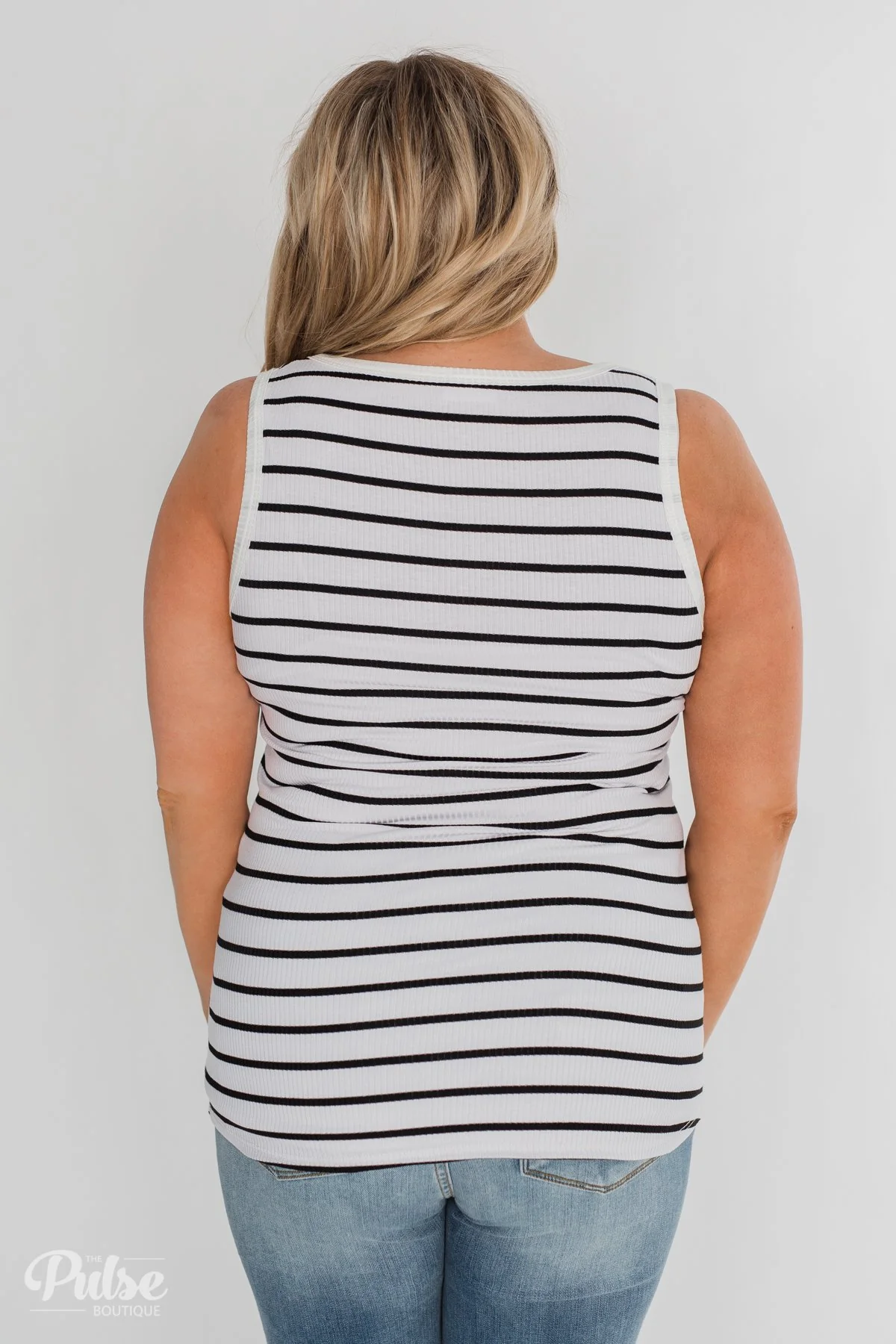 Always Need You 5-Button Henley Tank - Black & White Striped - Image 13