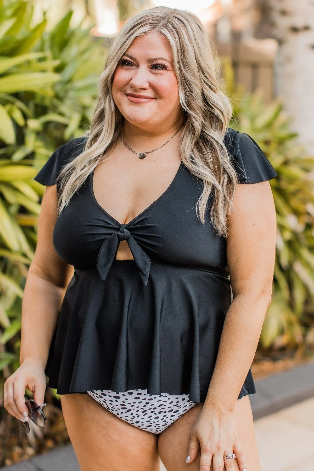 Beachside Beauty Peplum Tankini Top- Black - Image 3