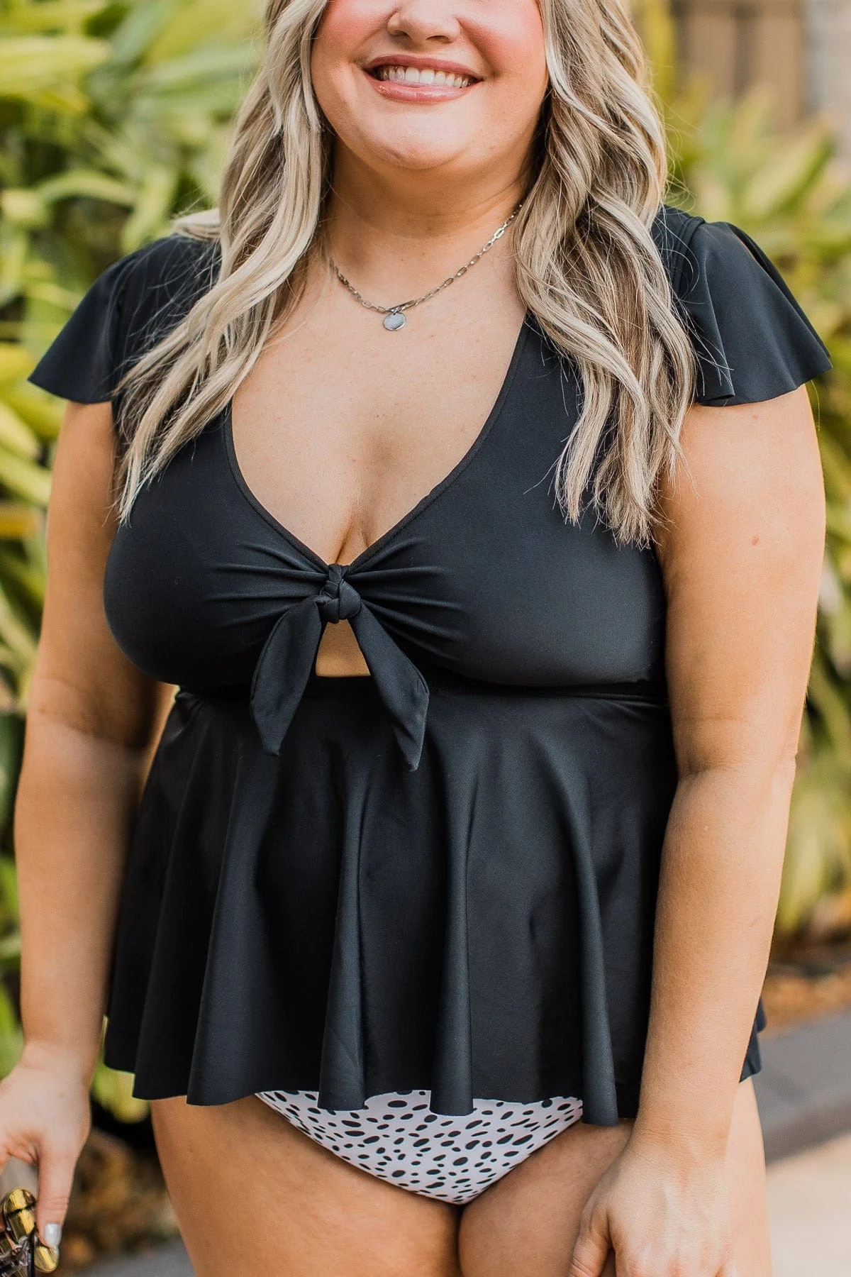 Beachside Beauty Peplum Tankini Top- Black - Image 5