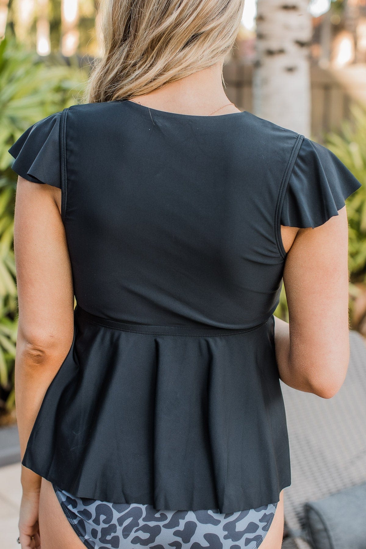 Beachside Beauty Peplum Tankini Top- Black - Image 9