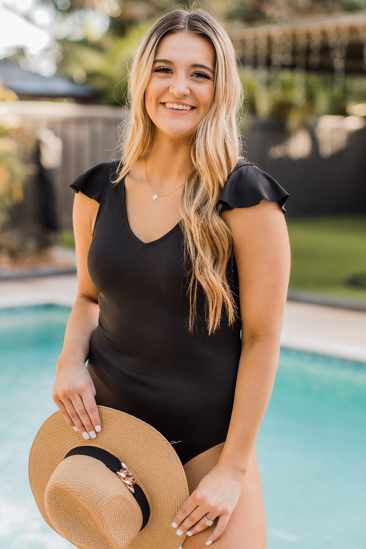 Beachside Bliss Ribbed One-Piece Swimsuit- Black - Image 3