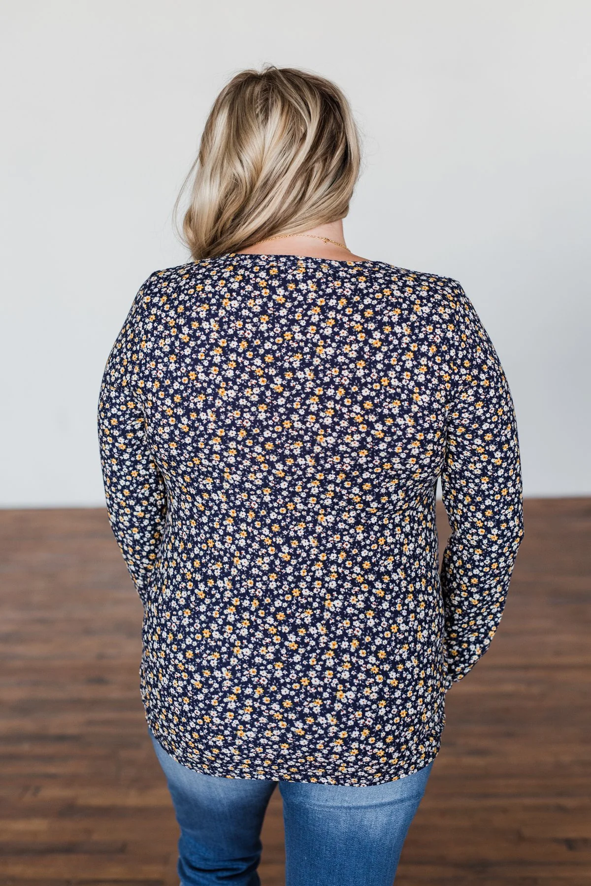 Before You Go Floral Notch Top- Navy - Image 11