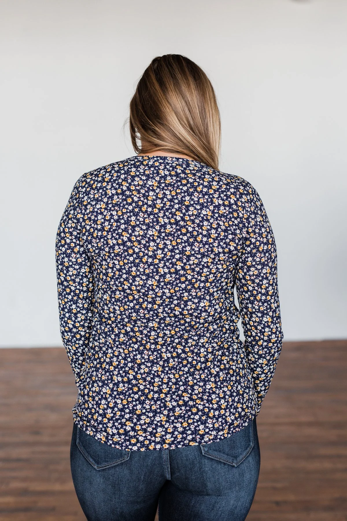 Before You Go Floral Notch Top- Navy - Image 12