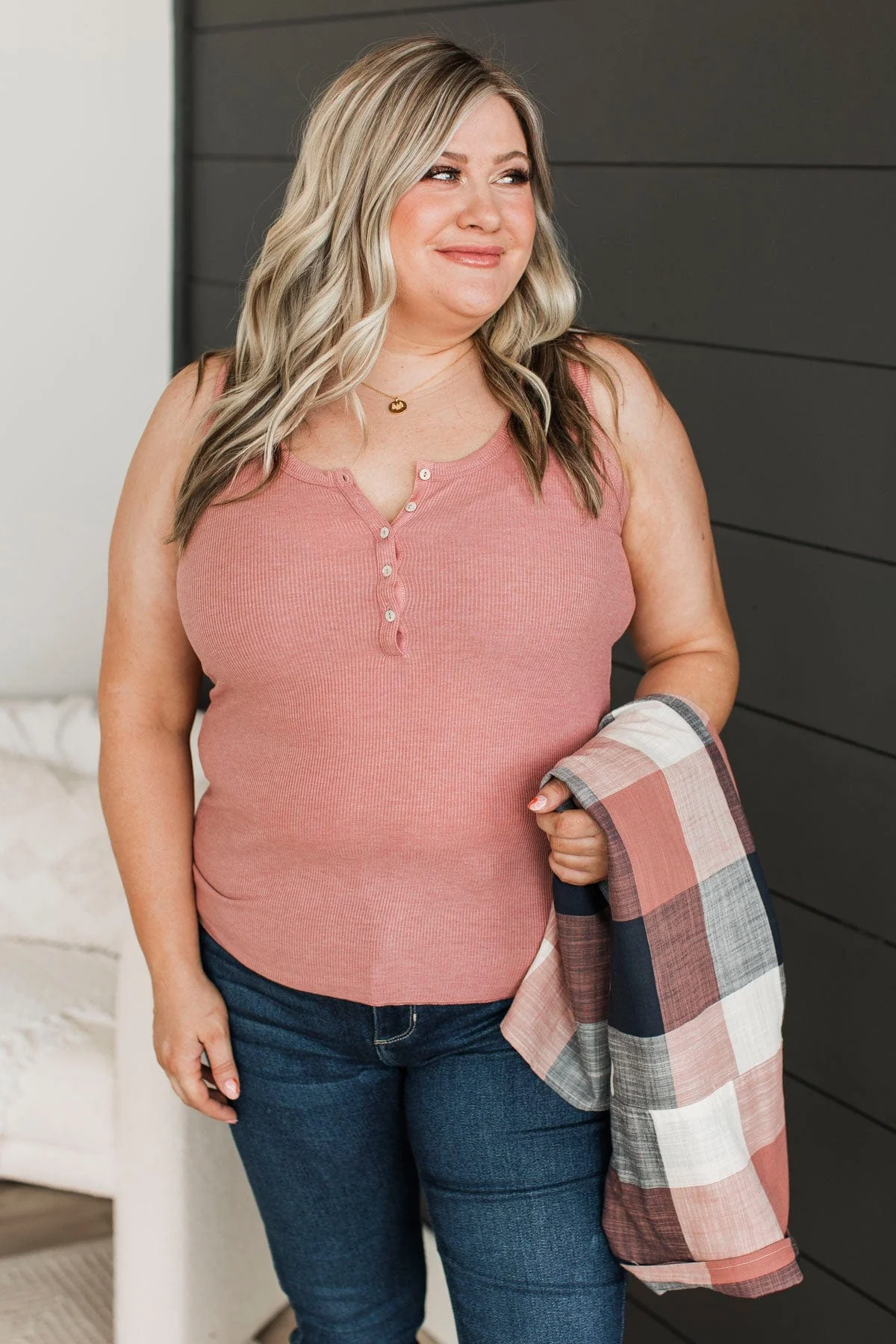 Bound To Be Beautiful Henley Tank Top- Mauve - Image 4