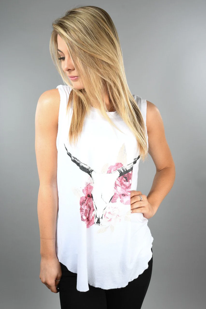 Brokedown Floral Cow Skull Tee - Image 3