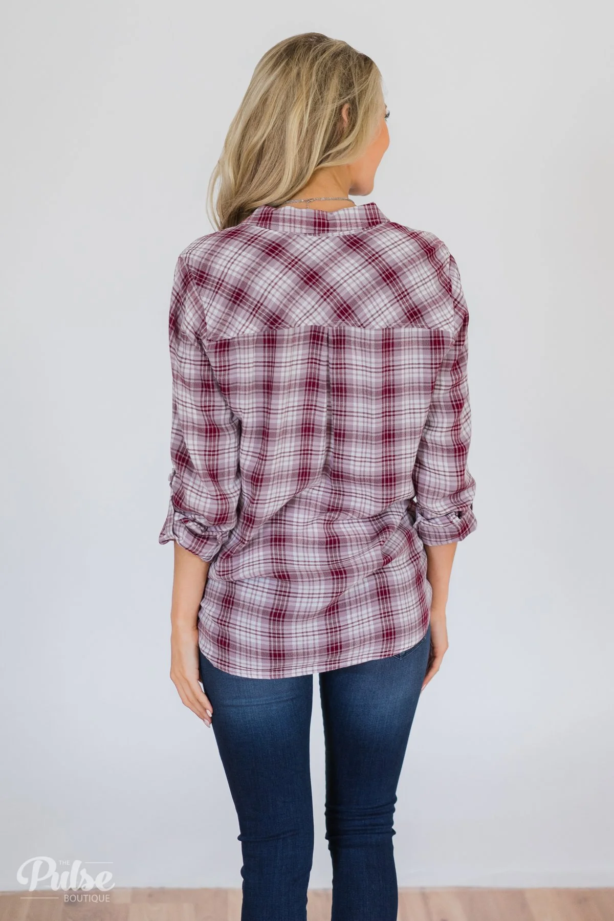 Button Up Plaid Top- Ivory & Wine - Image 10