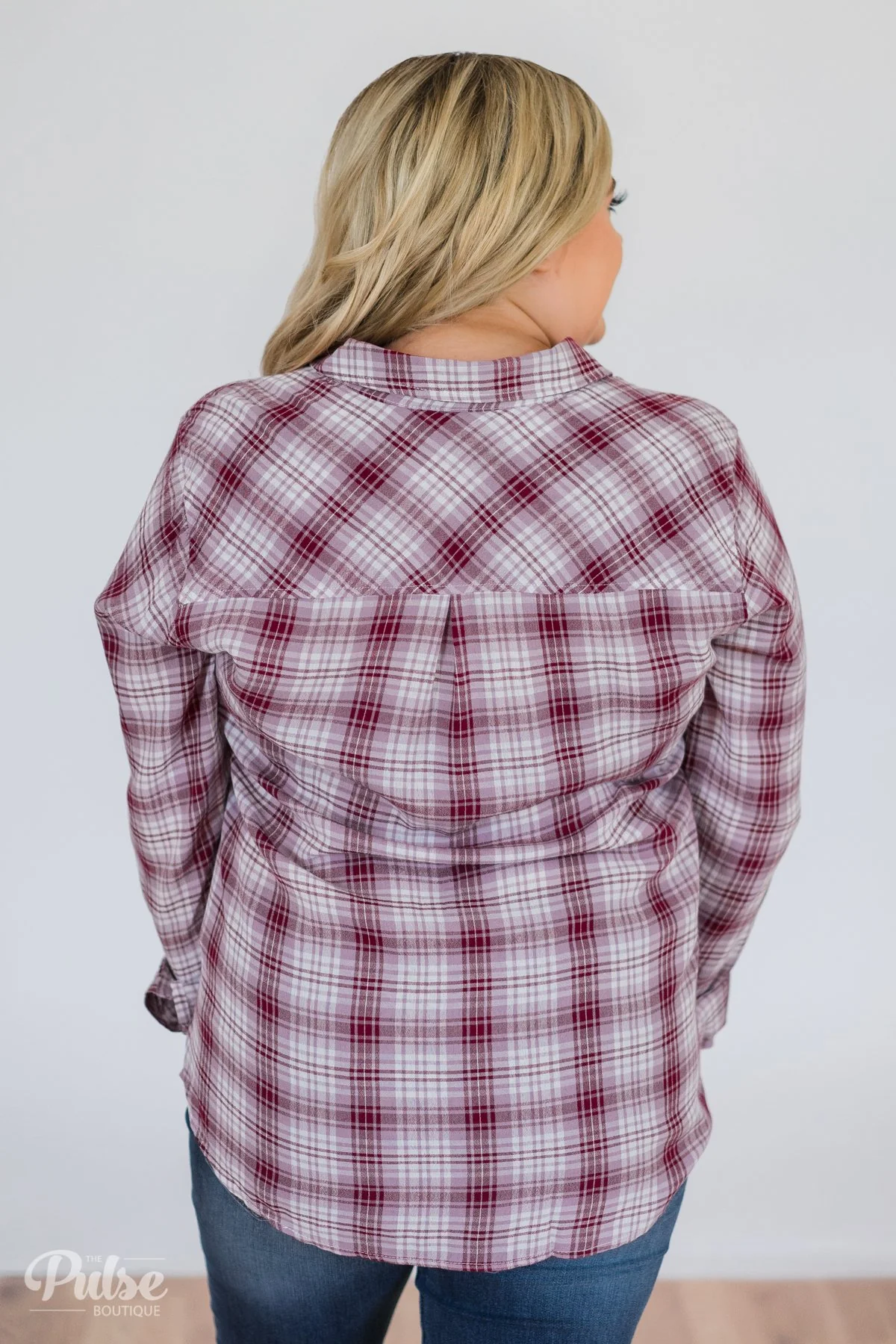 Button Up Plaid Top- Ivory & Wine - Image 11