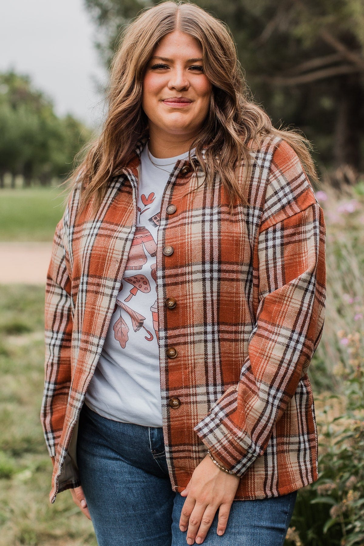 Campfire Nights Plaid Jacket- Burnt Orange - Image 4