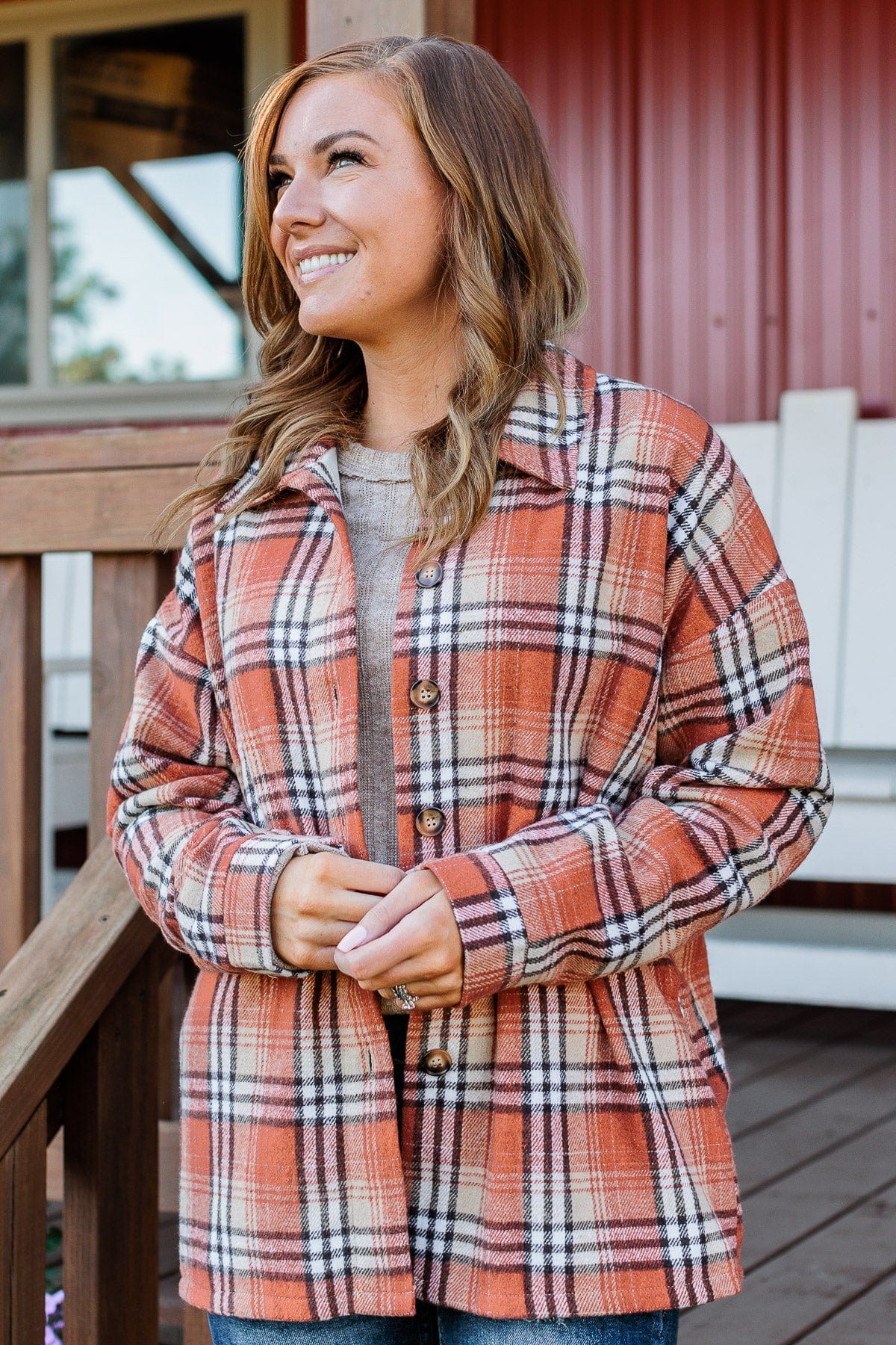 Campfire Nights Plaid Jacket- Burnt Orange - Image 5