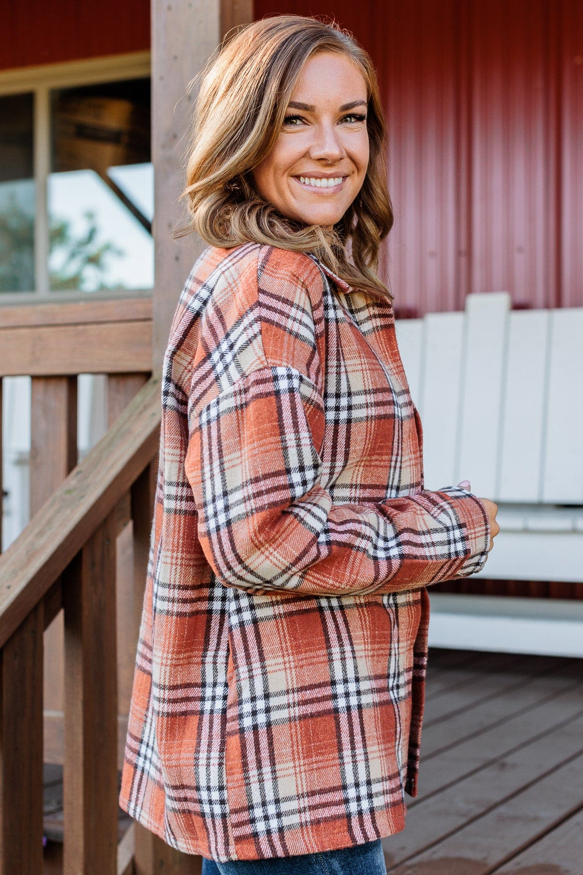 Campfire Nights Plaid Jacket- Burnt Orange - Image 7
