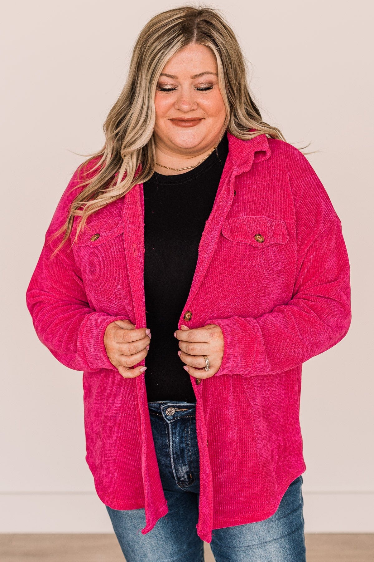 Cause For Applause Knit Button Top- Fuchsia - Image 4