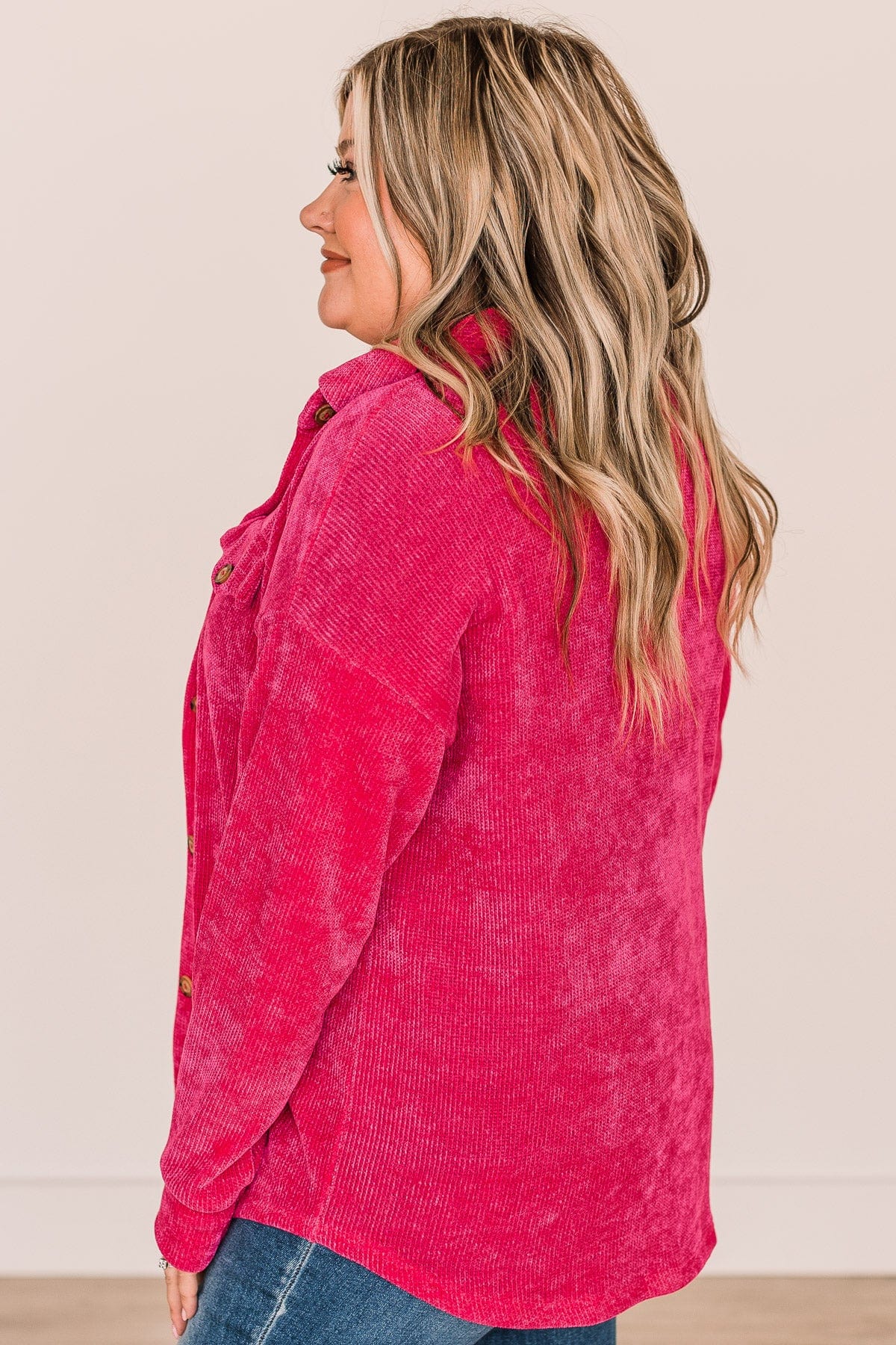 Cause For Applause Knit Button Top- Fuchsia - Image 5