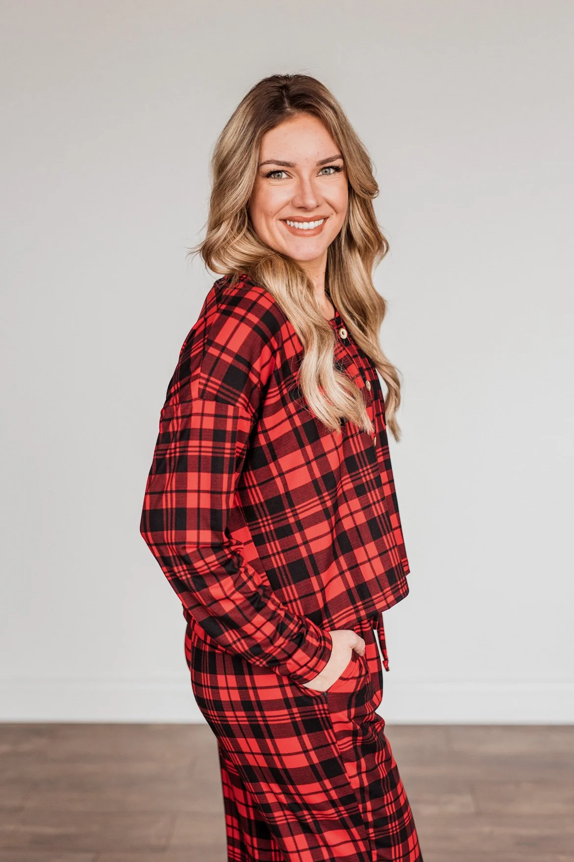 Chasing Snowflakes Plaid Lounge Top- Red & Black - Image 10