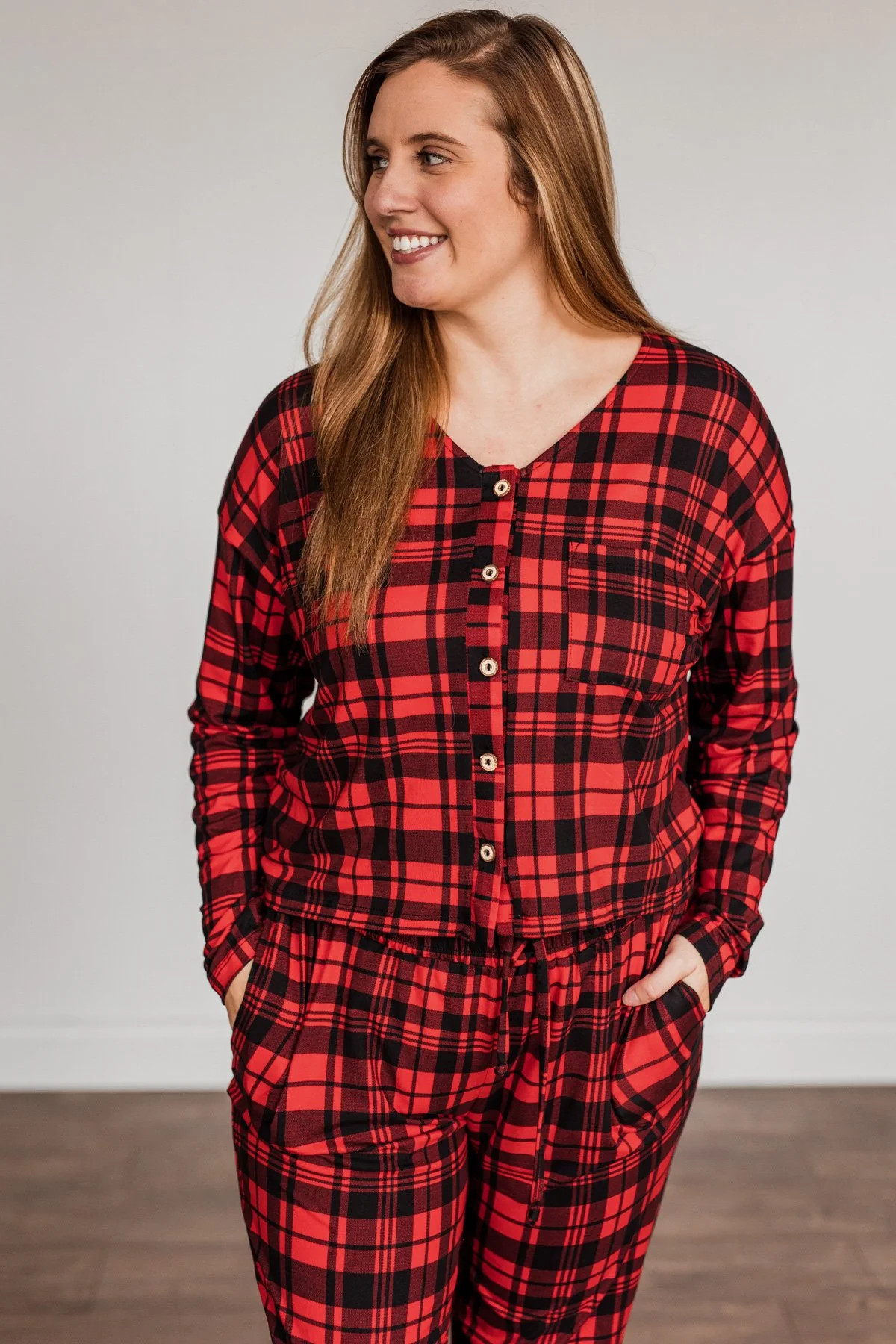 Chasing Snowflakes Plaid Lounge Top- Red & Black - Image 13