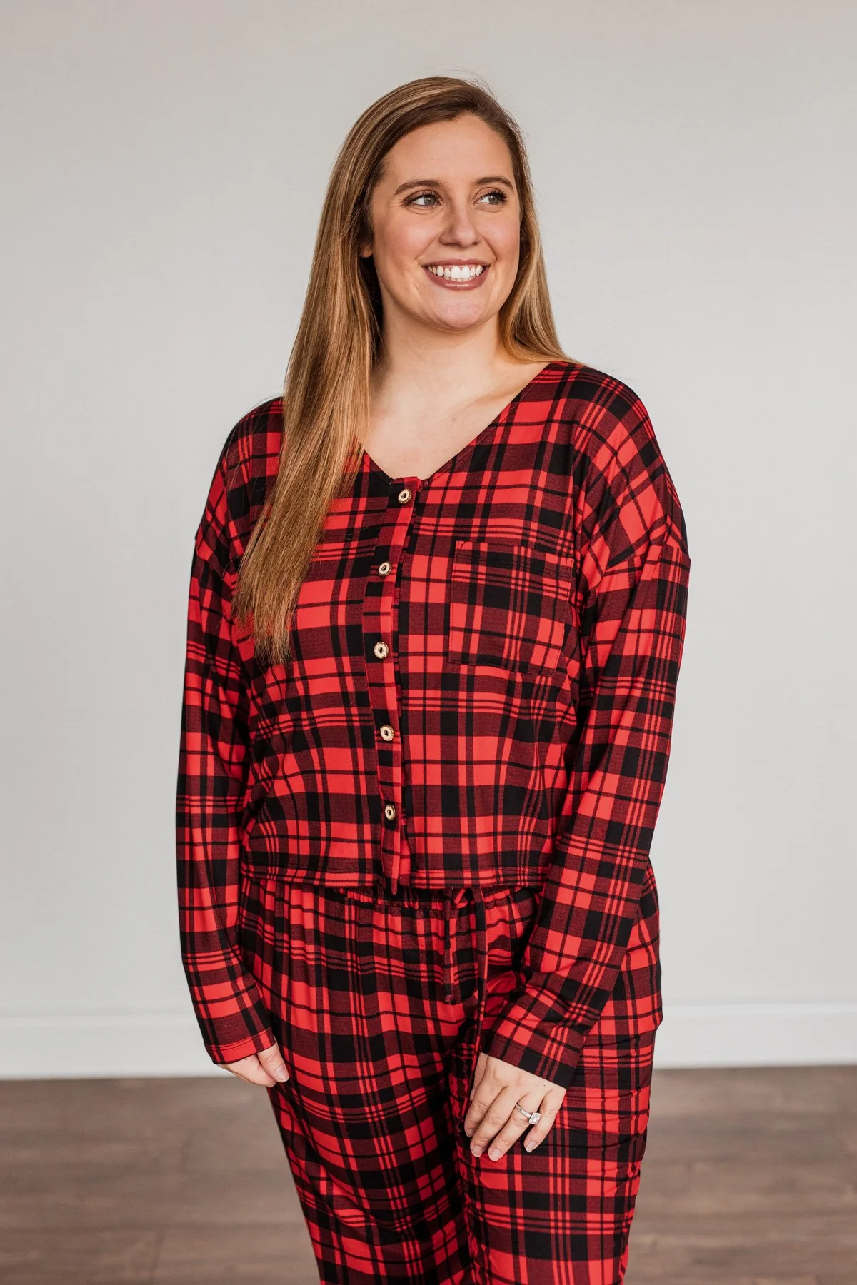 Chasing Snowflakes Plaid Lounge Top- Red & Black - Image 14