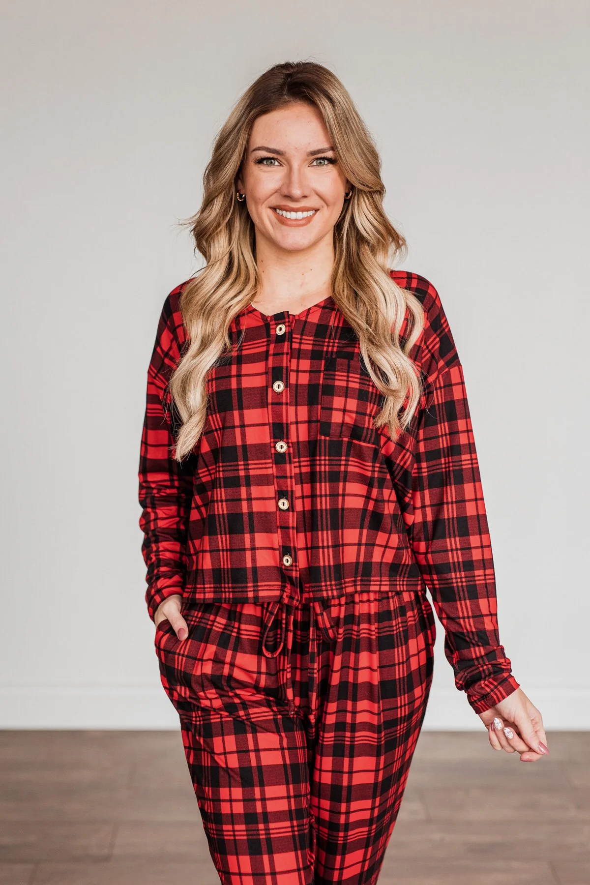 Chasing Snowflakes Plaid Lounge Top- Red & Black - Image 3