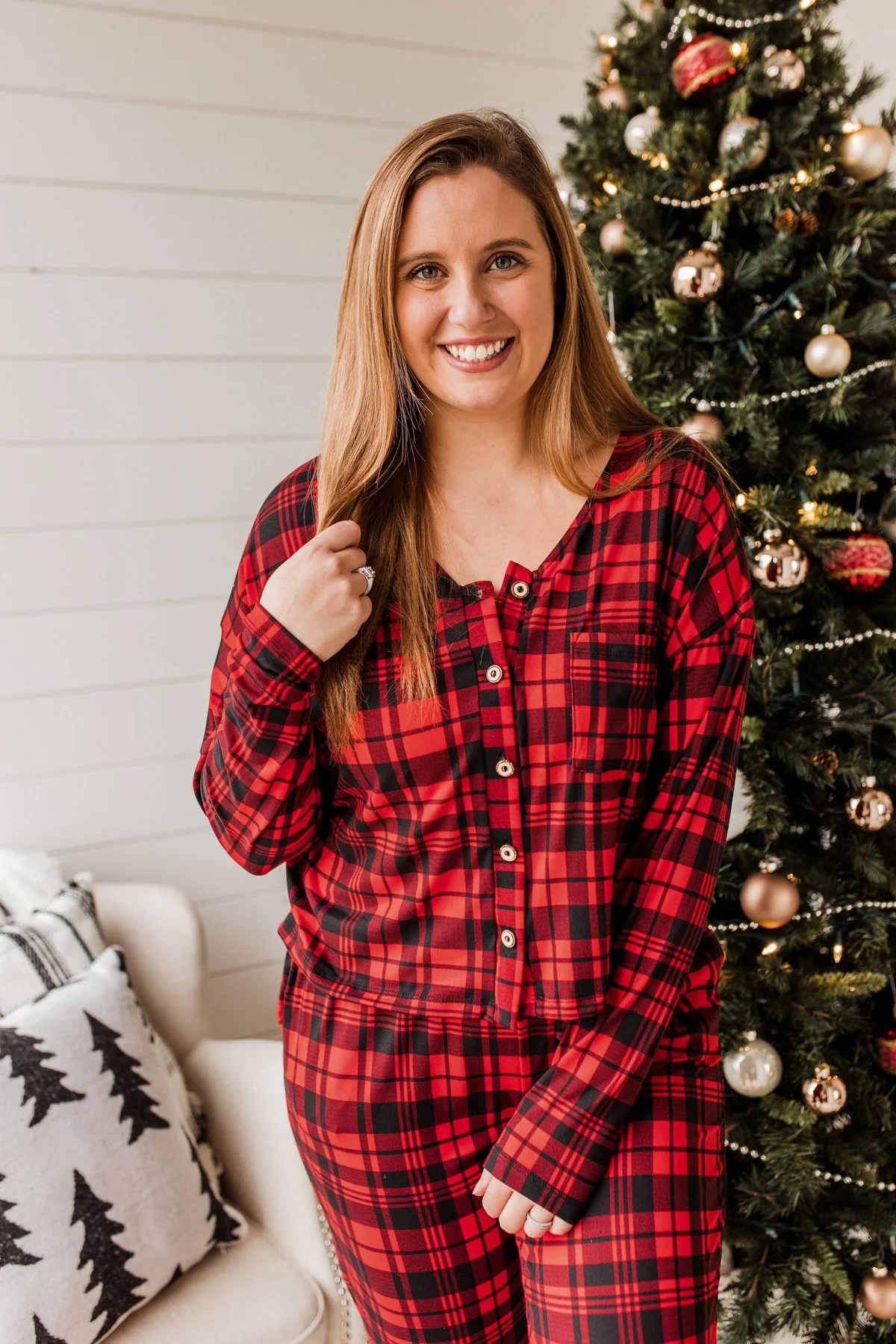 Chasing Snowflakes Plaid Lounge Top- Red & Black - Image 4