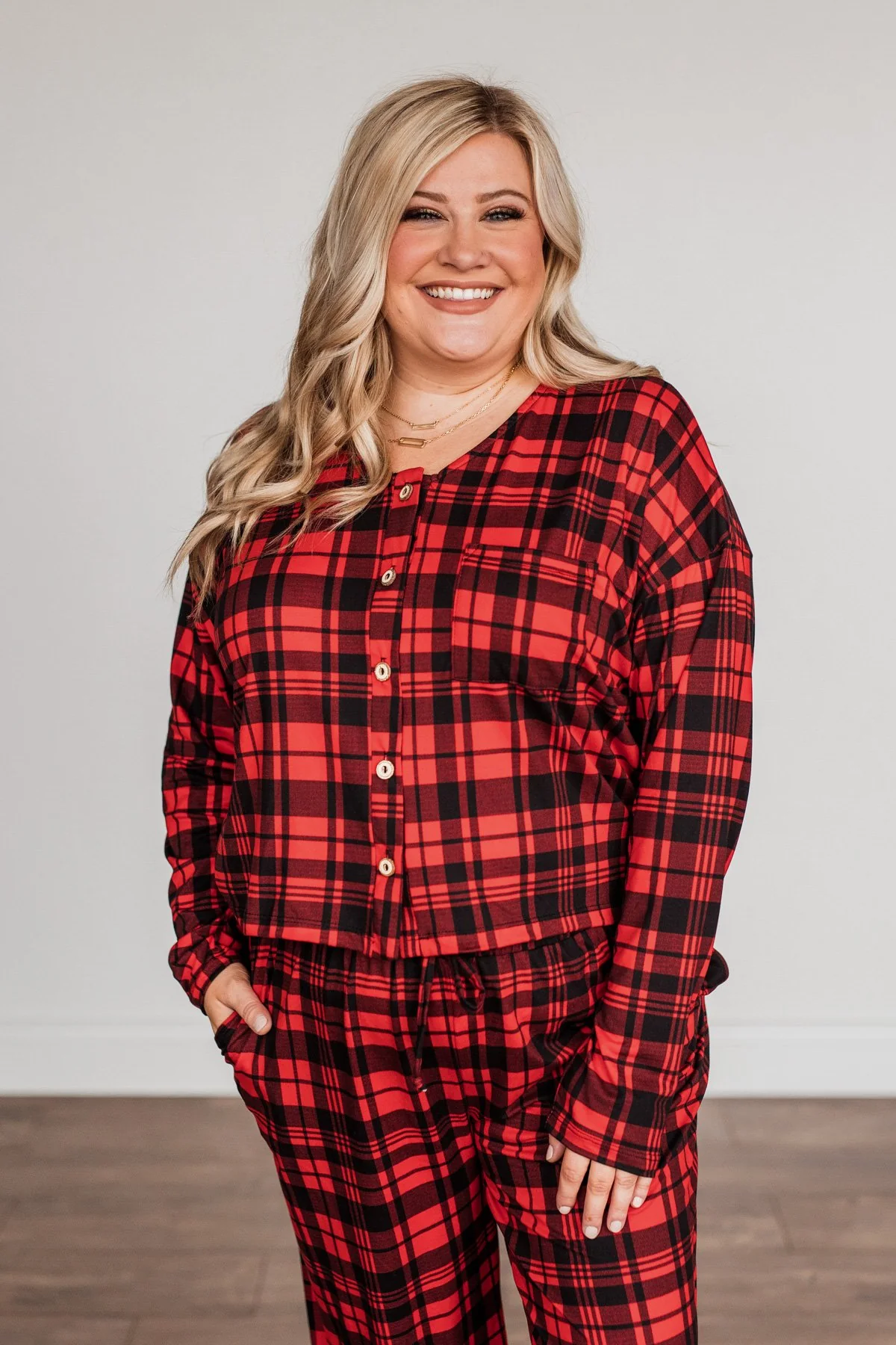 Chasing Snowflakes Plaid Lounge Top- Red & Black - Image 5