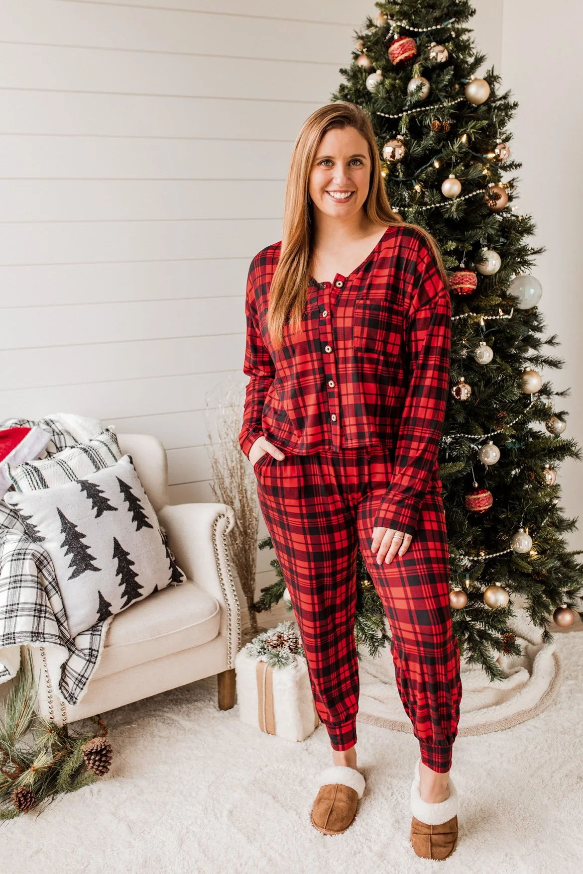 Chasing Snowflakes Plaid Lounge Top- Red & Black - Image 7
