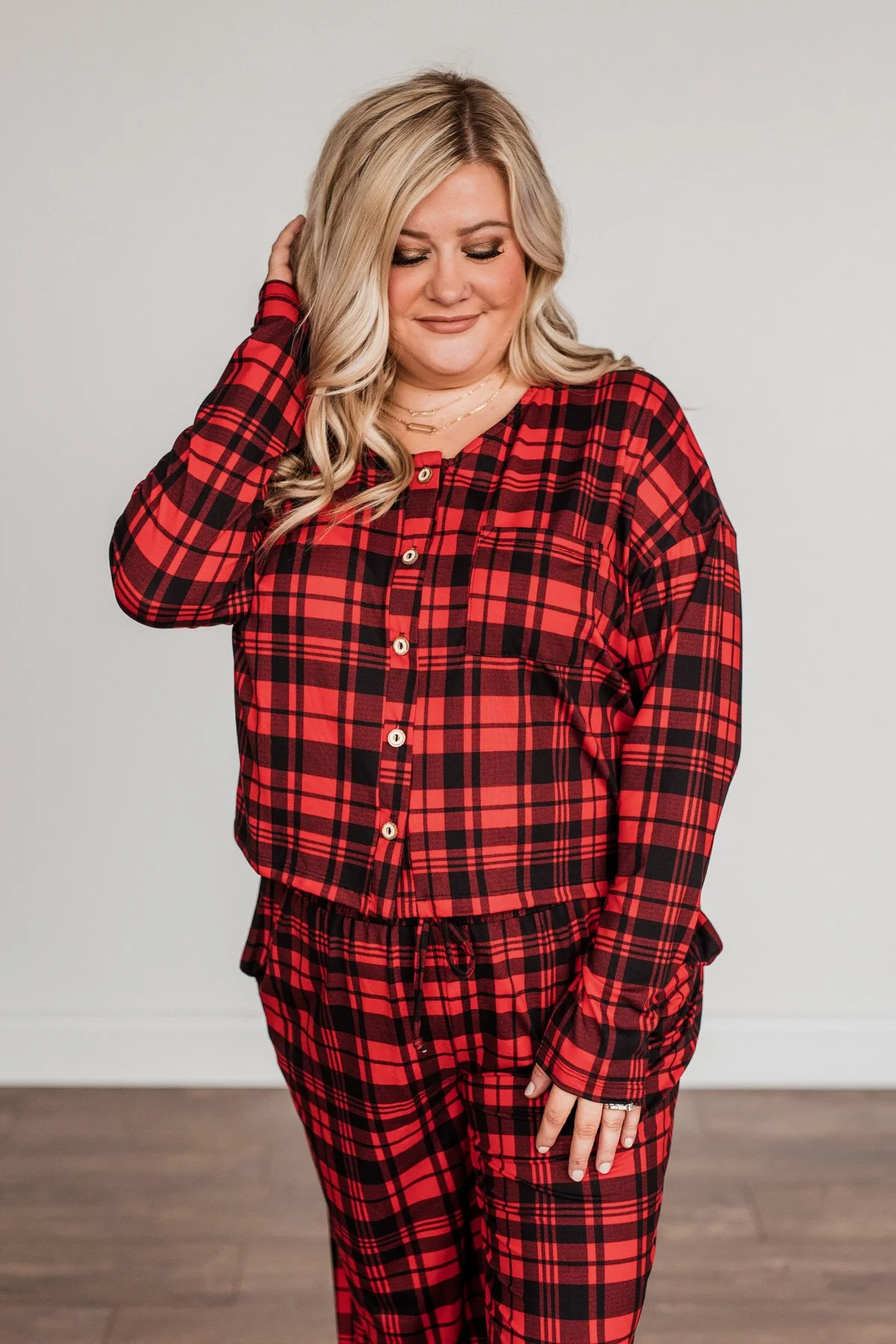 Chasing Snowflakes Plaid Lounge Top- Red & Black - Image 8
