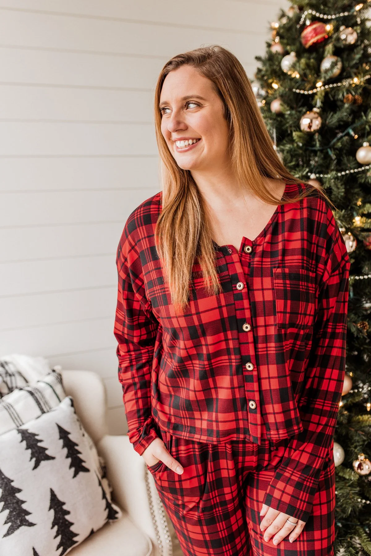 Chasing Snowflakes Plaid Lounge Top- Red & Black - Image 9