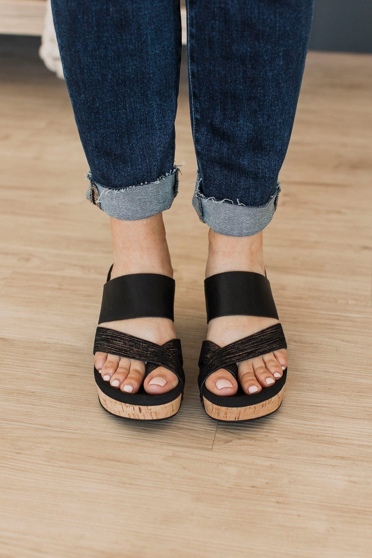 Corky's Bashful Wedge Sandals- Black - Image 4