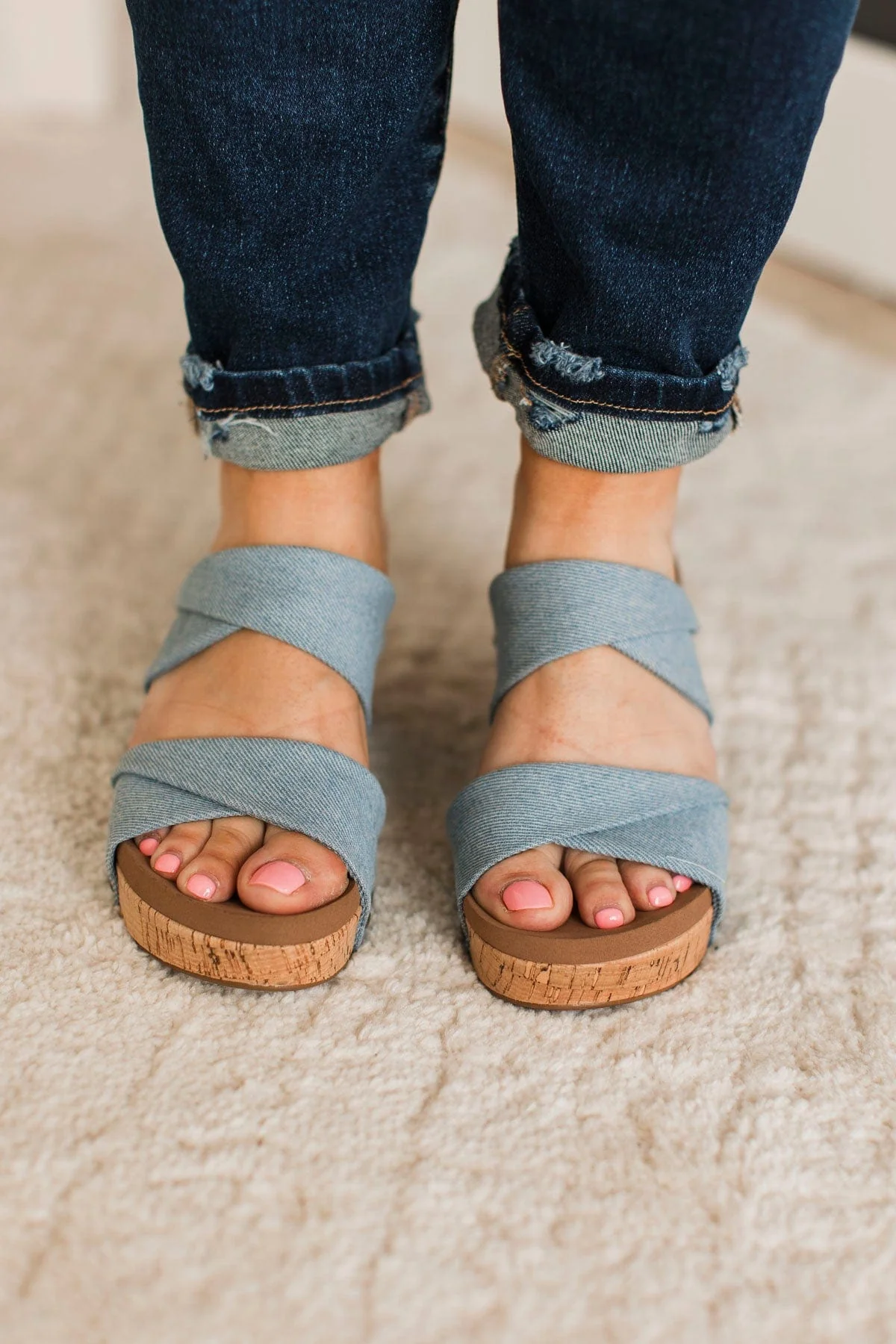 Corky's Stranded Wedge Sandals- Denim - Image 3