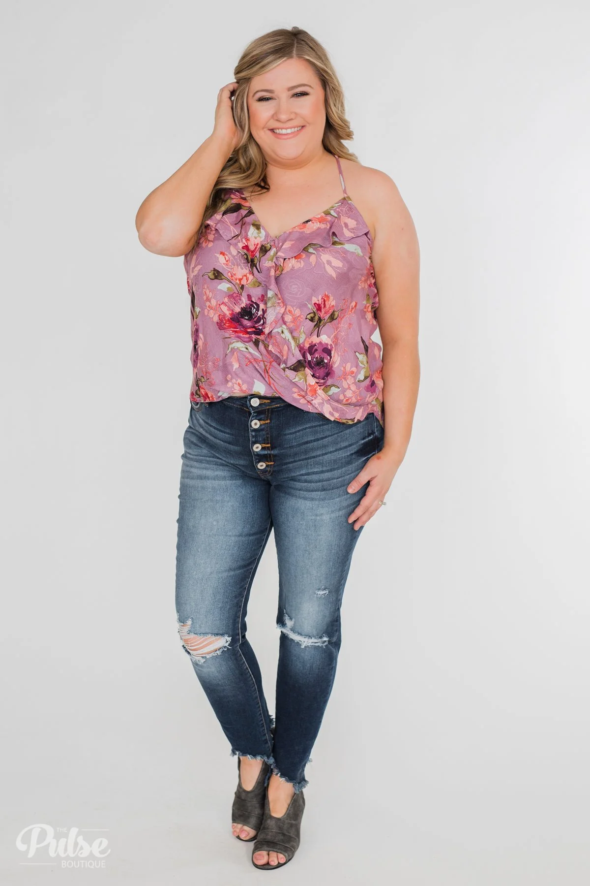 Dreaming of Floral Ruffle Tank Top - Orchid - Image 4