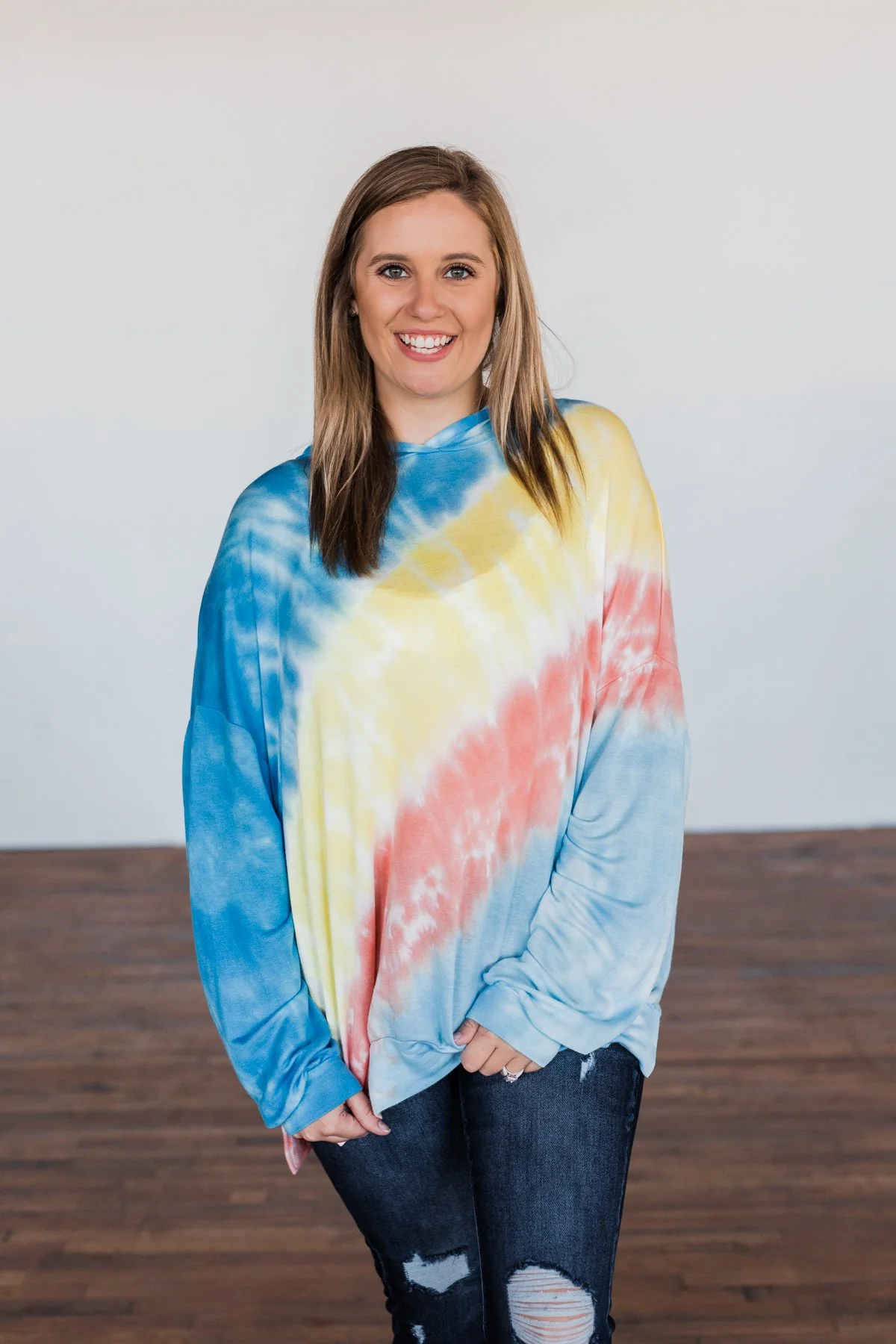 Dreaming of Sunshine Oversized Hoodie- Blue, Yellow, & Coral - Image 3