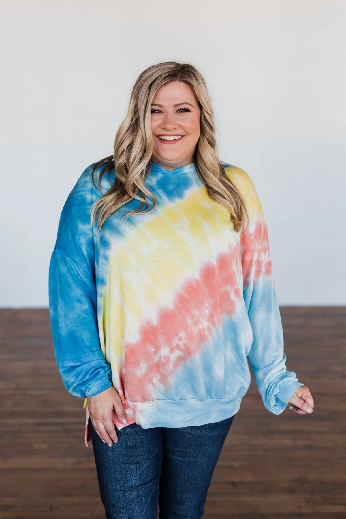 Dreaming of Sunshine Oversized Hoodie- Blue, Yellow, & Coral - Image 4