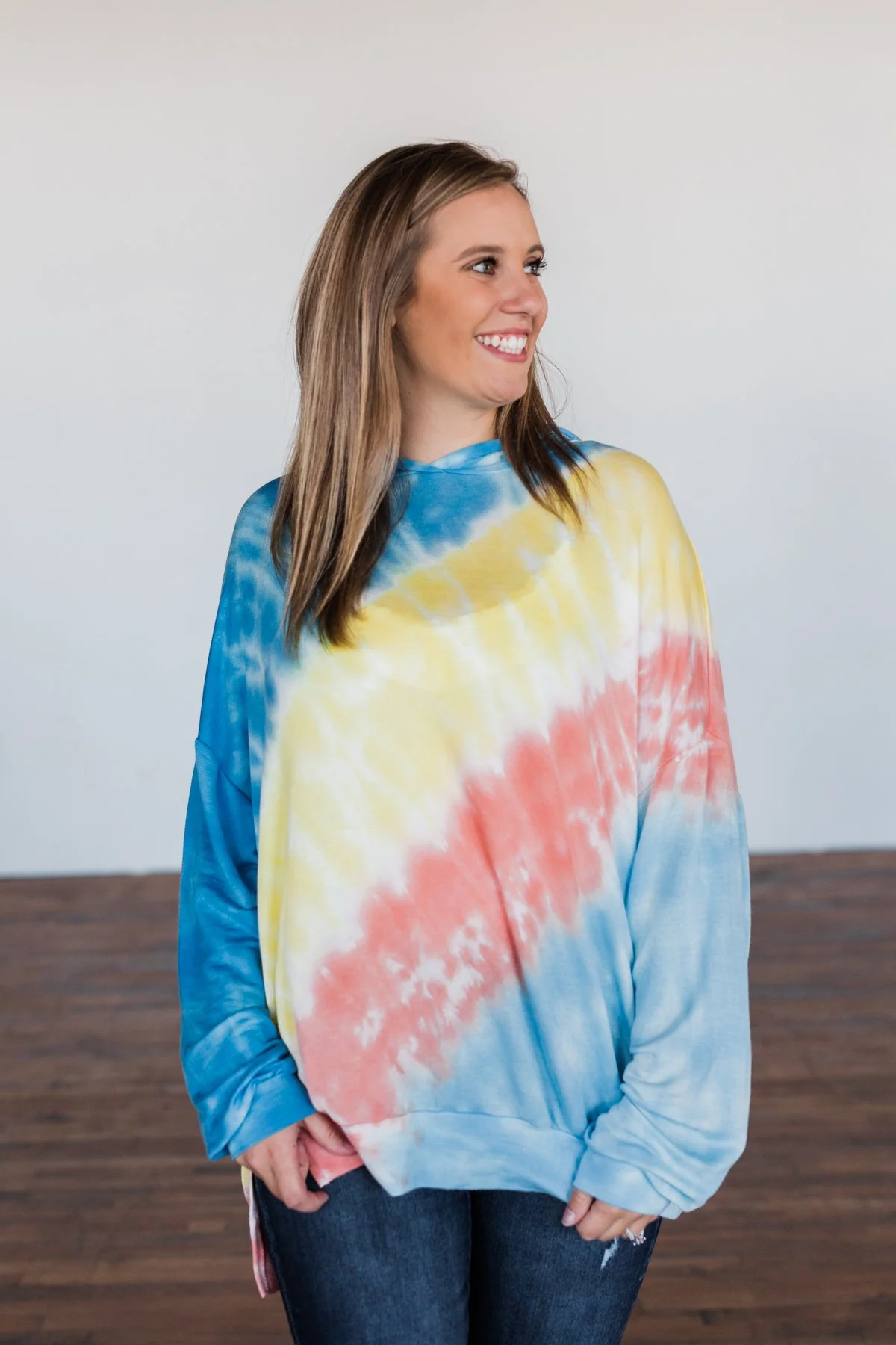 Dreaming of Sunshine Oversized Hoodie- Blue, Yellow, & Coral - Image 5