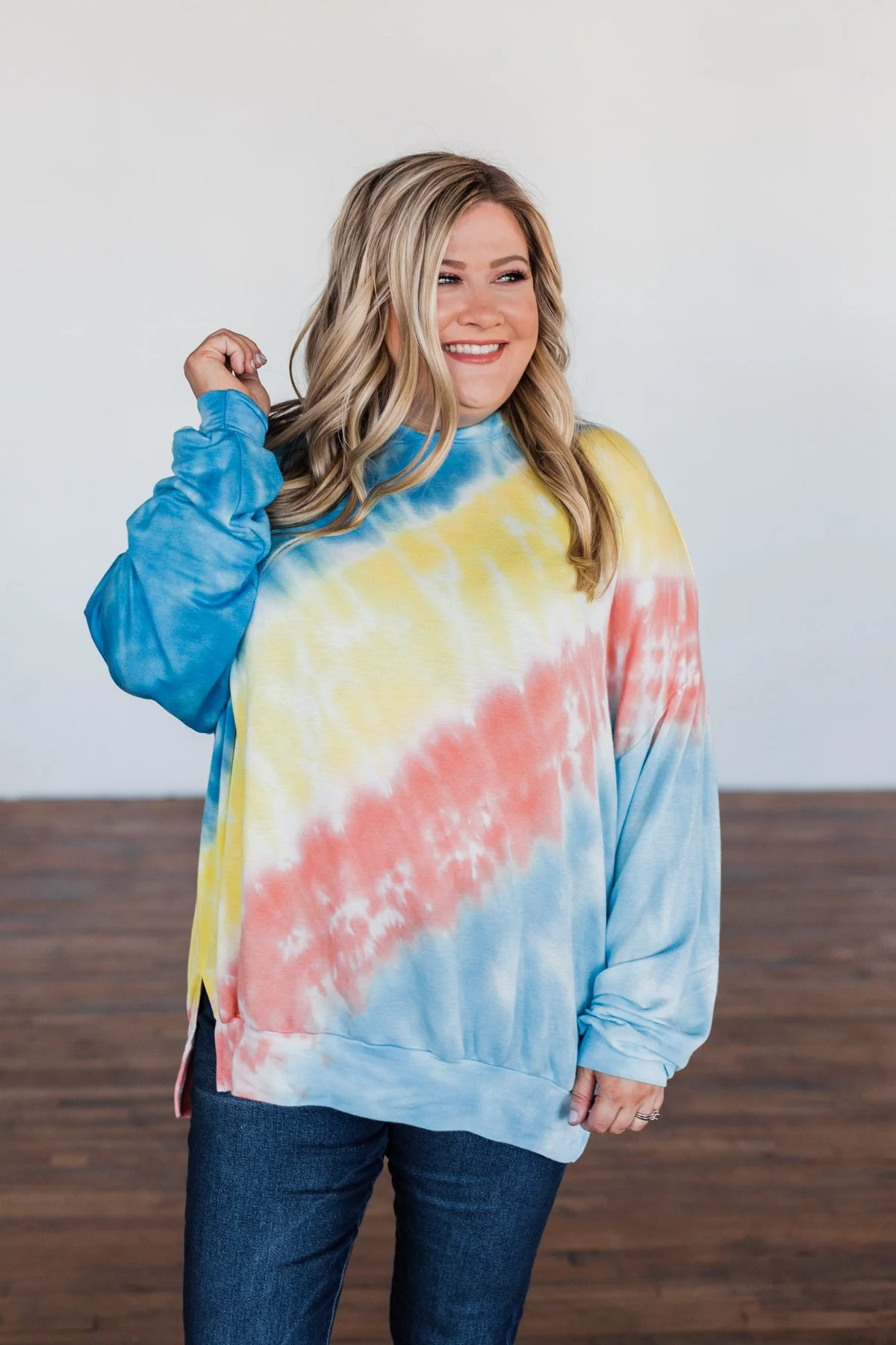 Dreaming of Sunshine Oversized Hoodie- Blue, Yellow, & Coral - Image 6