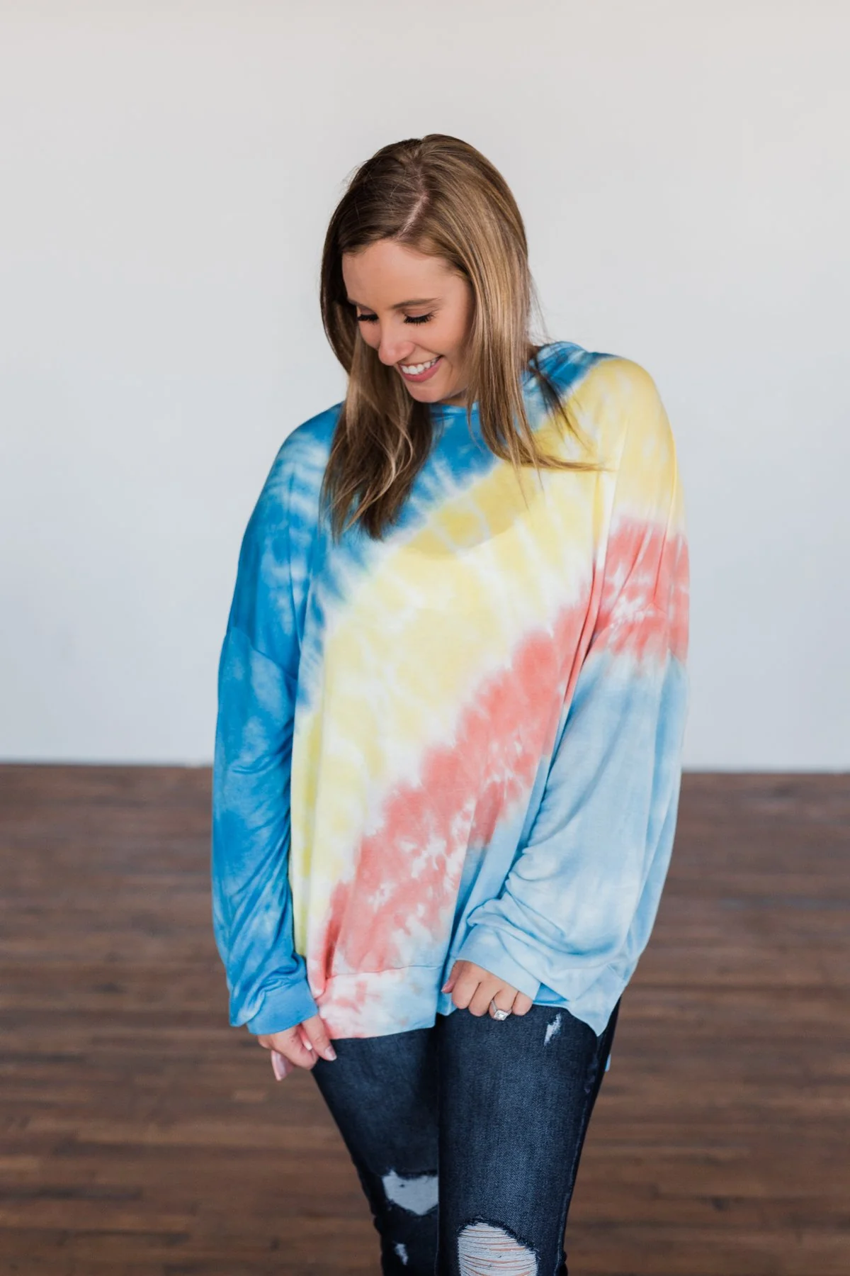 Dreaming of Sunshine Oversized Hoodie- Blue, Yellow, & Coral - Image 7