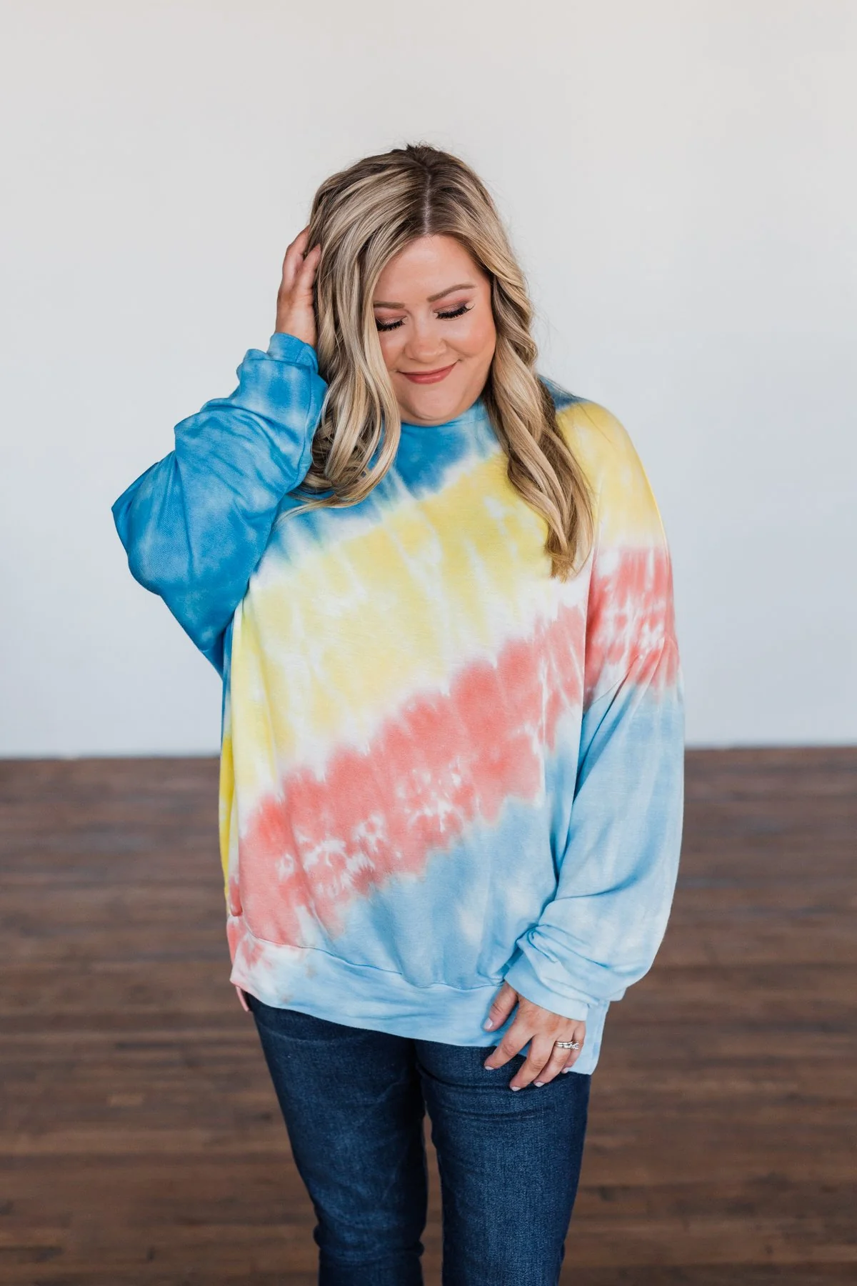 Dreaming of Sunshine Oversized Hoodie- Blue, Yellow, & Coral - Image 8