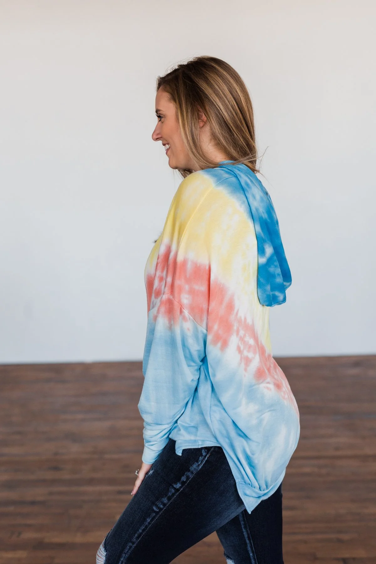 Dreaming of Sunshine Oversized Hoodie- Blue, Yellow, & Coral - Image 9