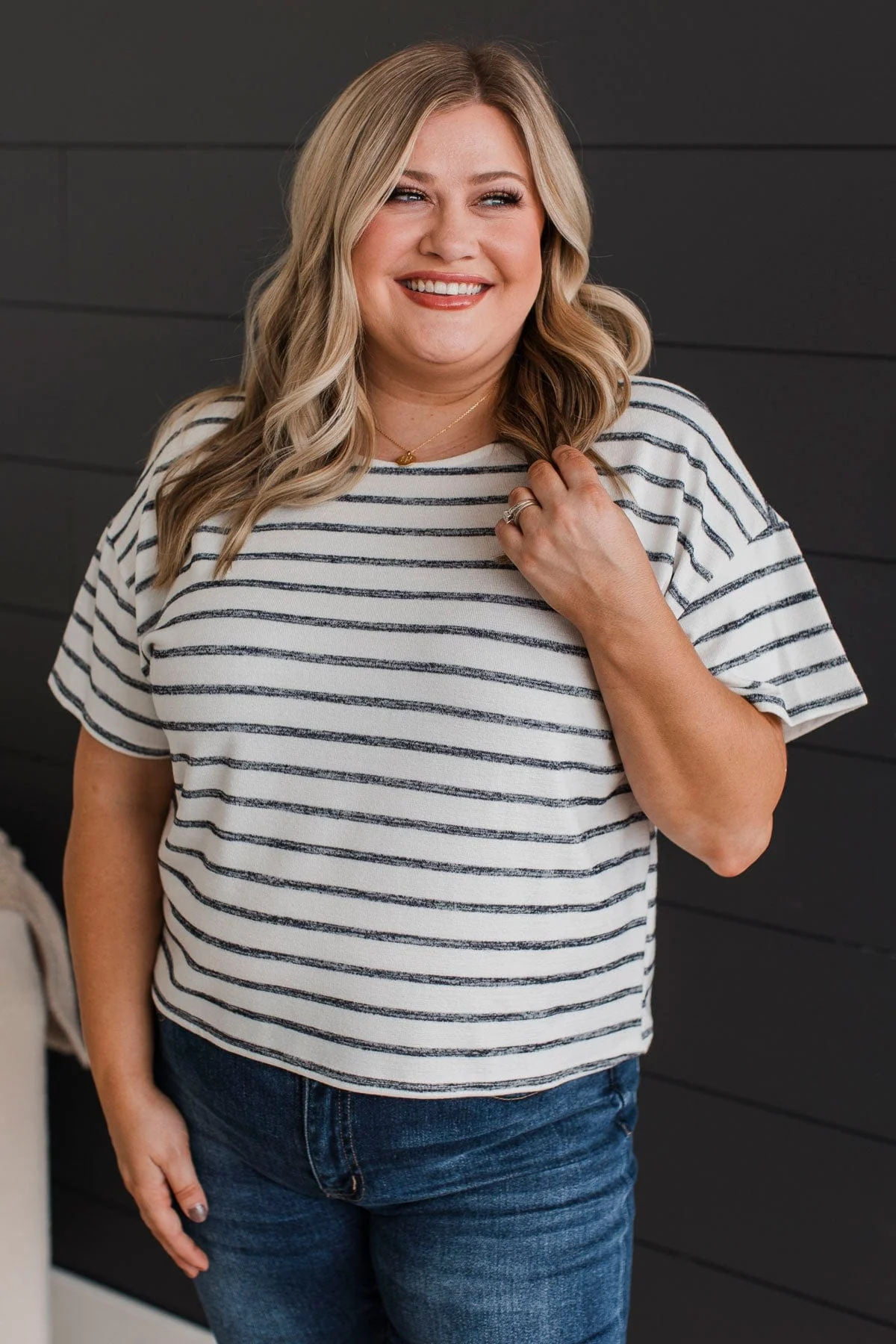 Easy Does It Striped Top- Ivory & Dark Navy - Image 3
