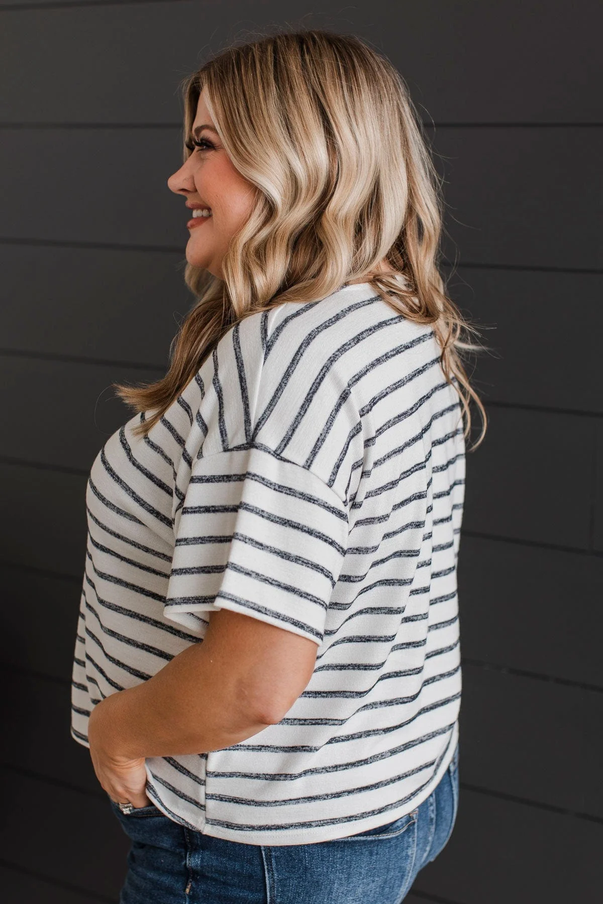 Easy Does It Striped Top- Ivory & Dark Navy - Image 5